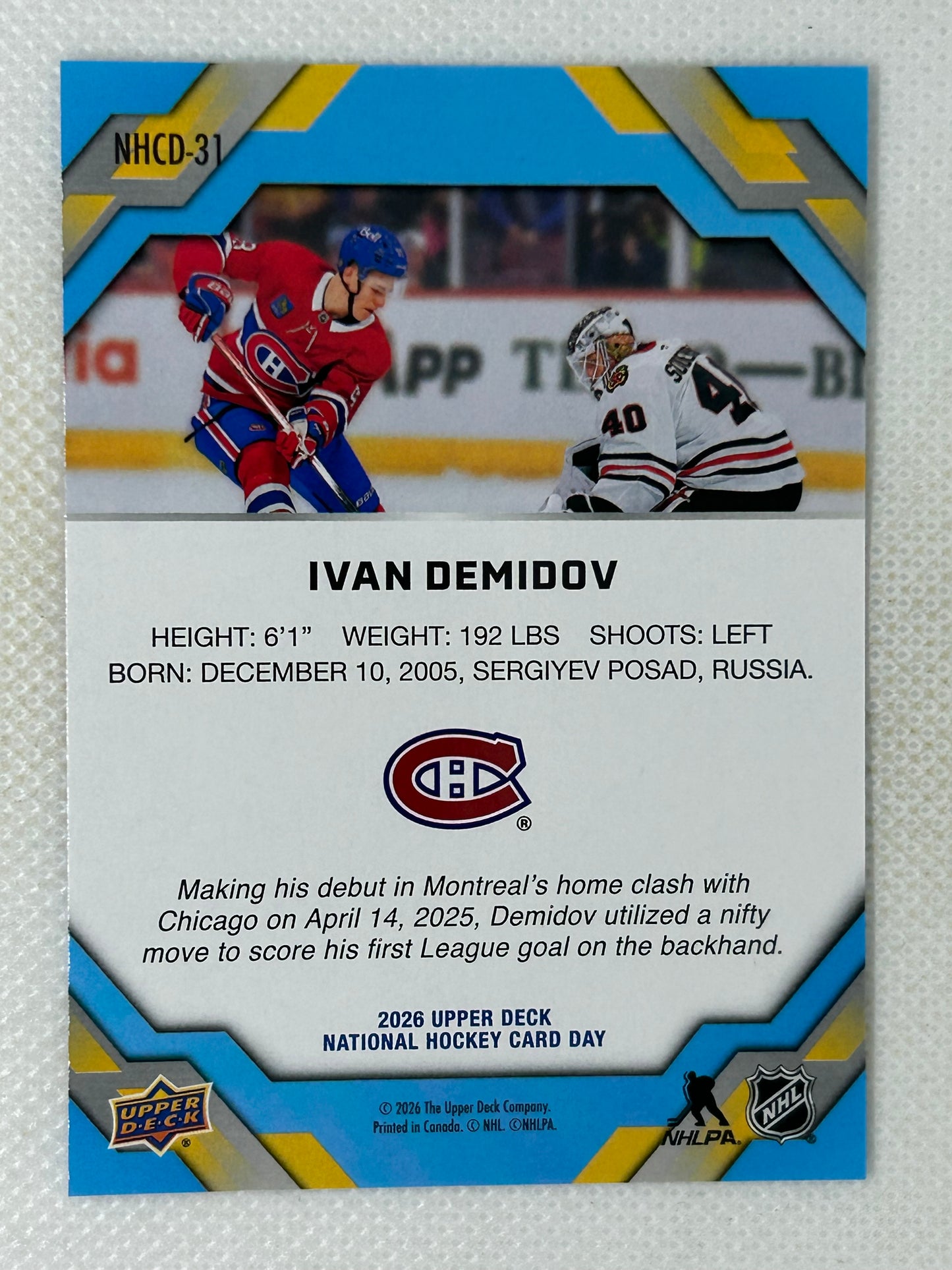 2026 Upper Deck National Hockey Card Day Rookie Moments #NHCD-31 Ivan Demidov Montreal Canadians