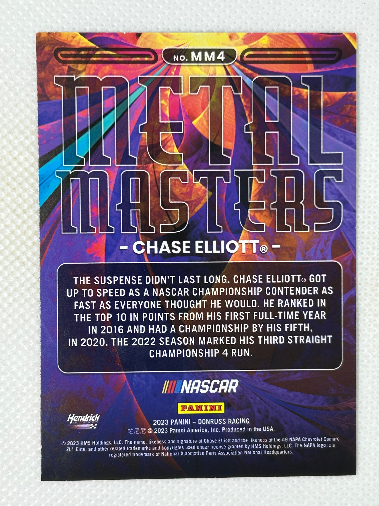 2023 Panini Donruss NASCAR Metal Masters Insert #MM4 Chase Elliott
