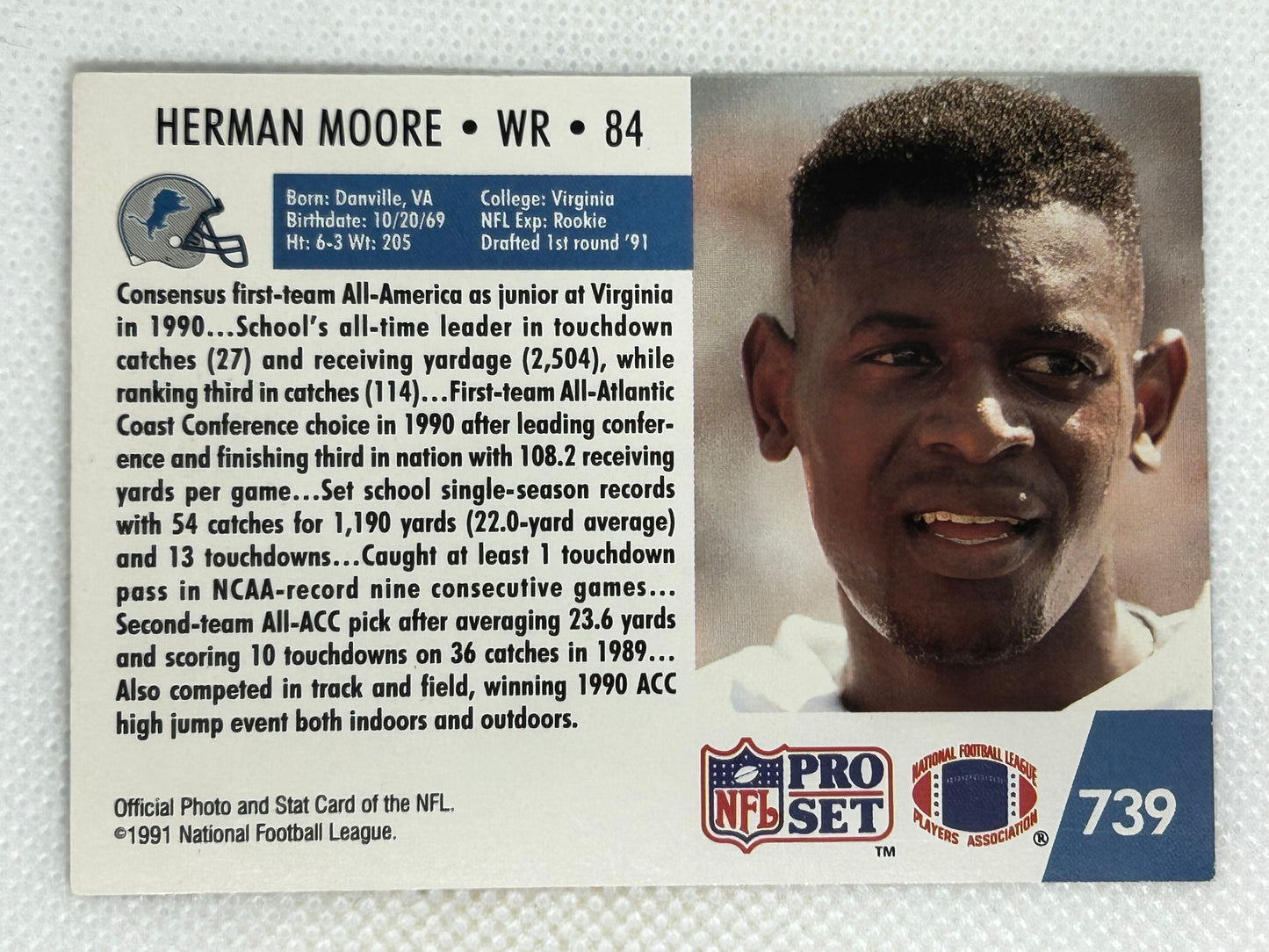 1991 Pro Set Rookie Card #739 Herman Moore Detroit Lions