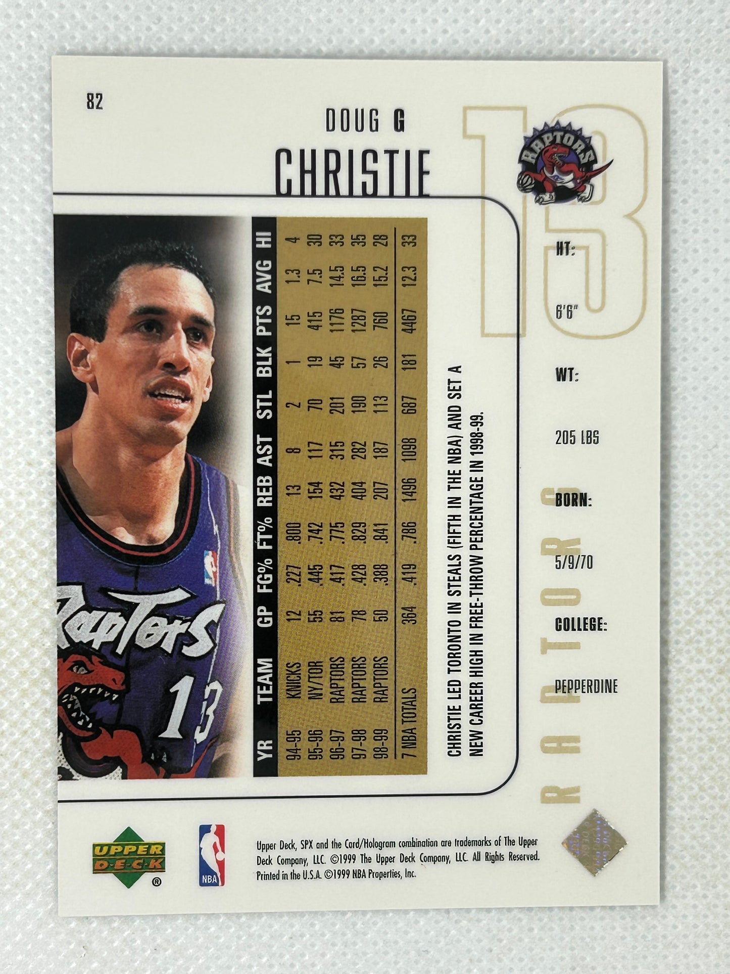 1999-00 Upper Deck SPx Doug Christie #82 Toronto Raptors Signed Card