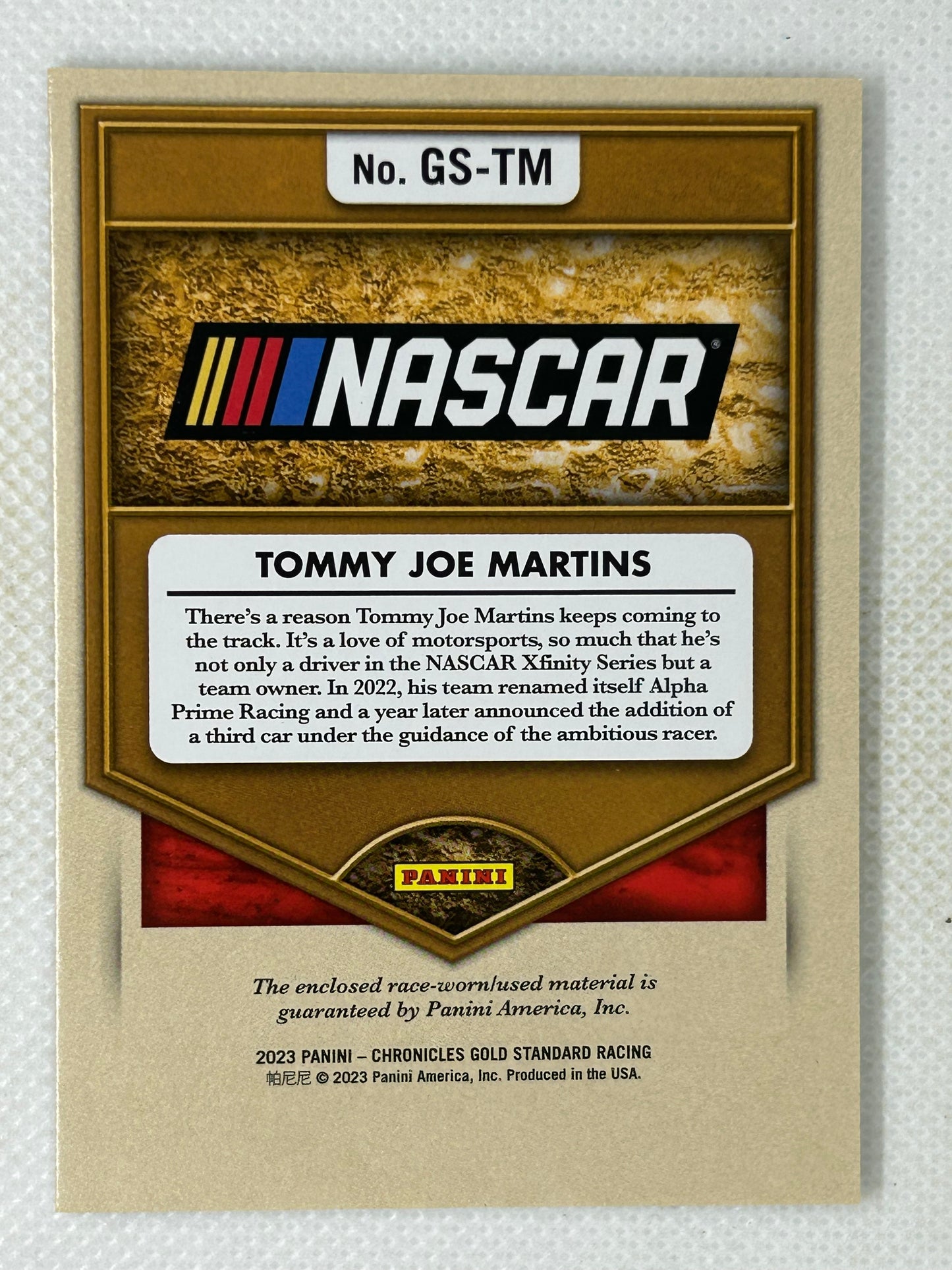 2023 Panini Gold Standard Newly Minted Triple Race Used Relic #GS-TM Tommy Joe Martins