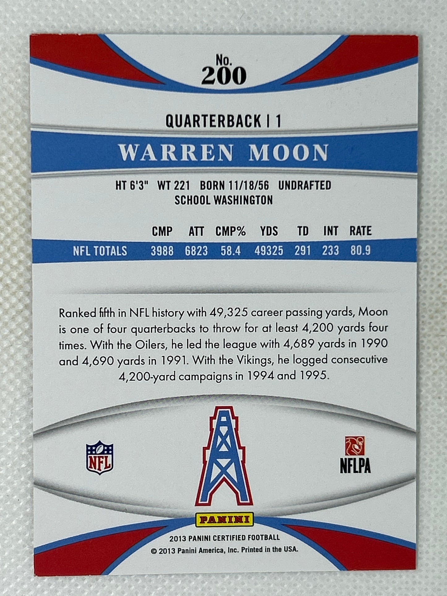 2013 Panini Certified Immortals /999 Warren Moon #200 Houston Oilers Signed Card