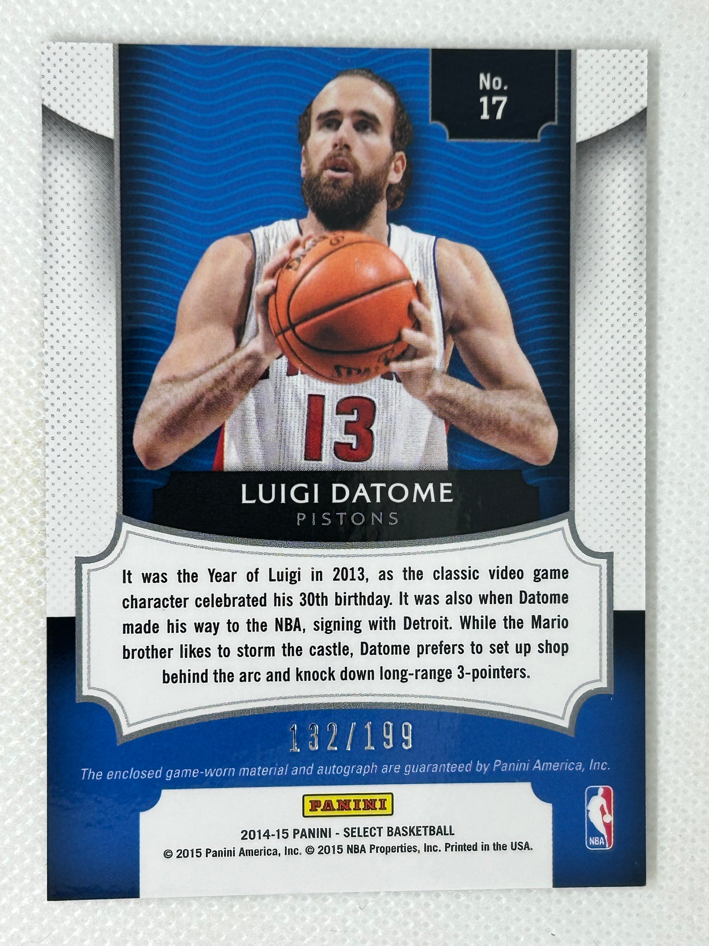 2014-15 Panini Select White Jersey Autograph /199 Luigi Datome #17 Detroit Pistons