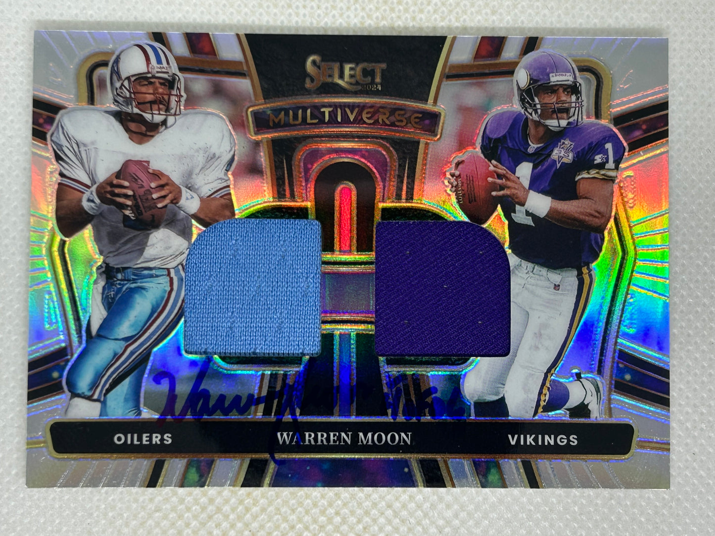 2024 Panini Select Multiverse Silver Prizm Dual Relic Warren Moon /149 #MP-WMN Houston Oilers Minnesota Vikings Signed Card