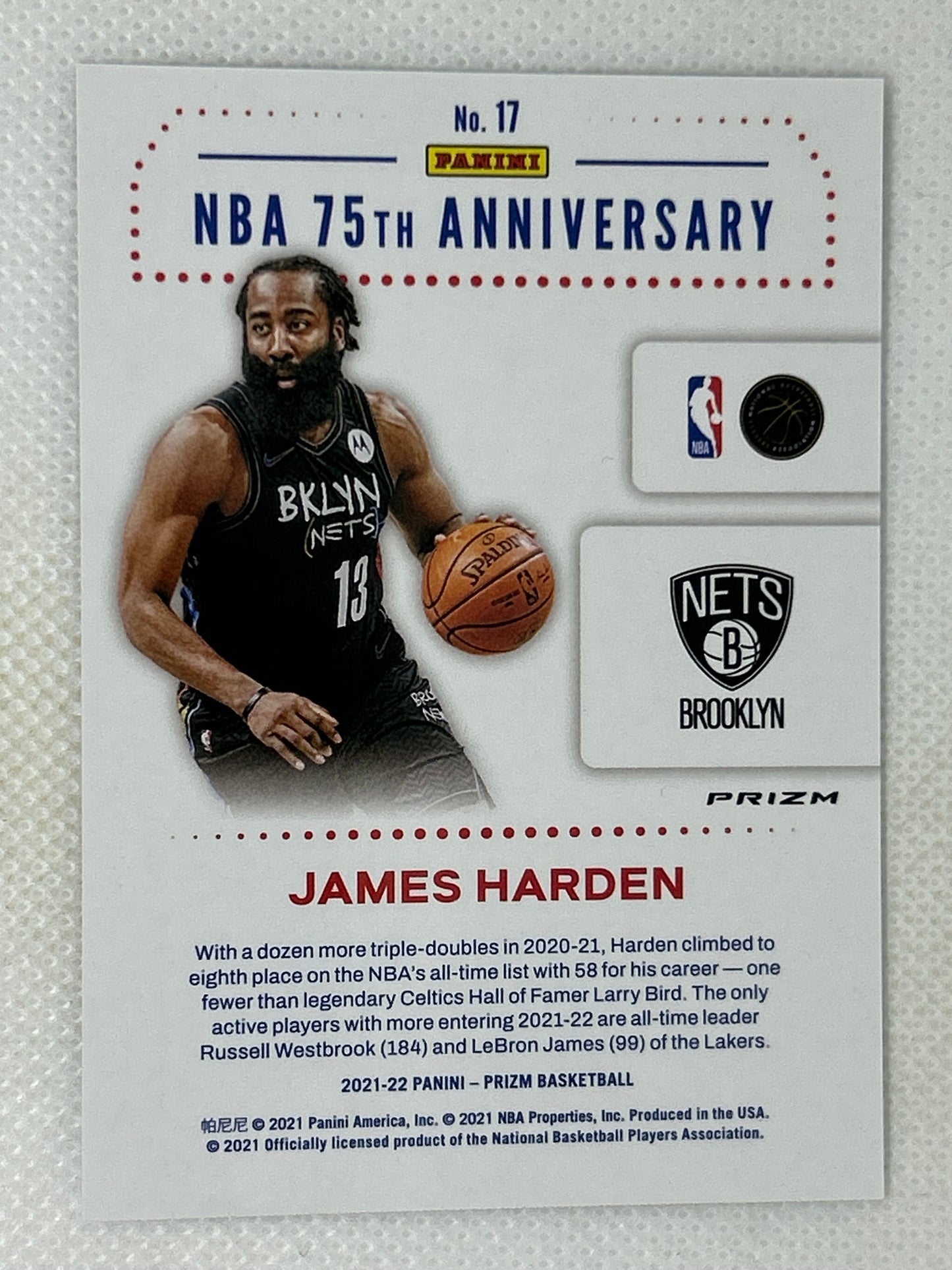 2021-22 Panini Prizm James Harden 75th Anniversary Silver #17 SSP Case Hit Brooklyn Nets