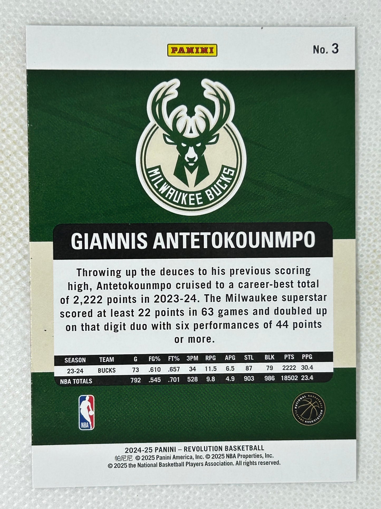 2024-25 Panini Revolution Giannis Antetokounmpo #3 Milwaukee Bucks Signed Card