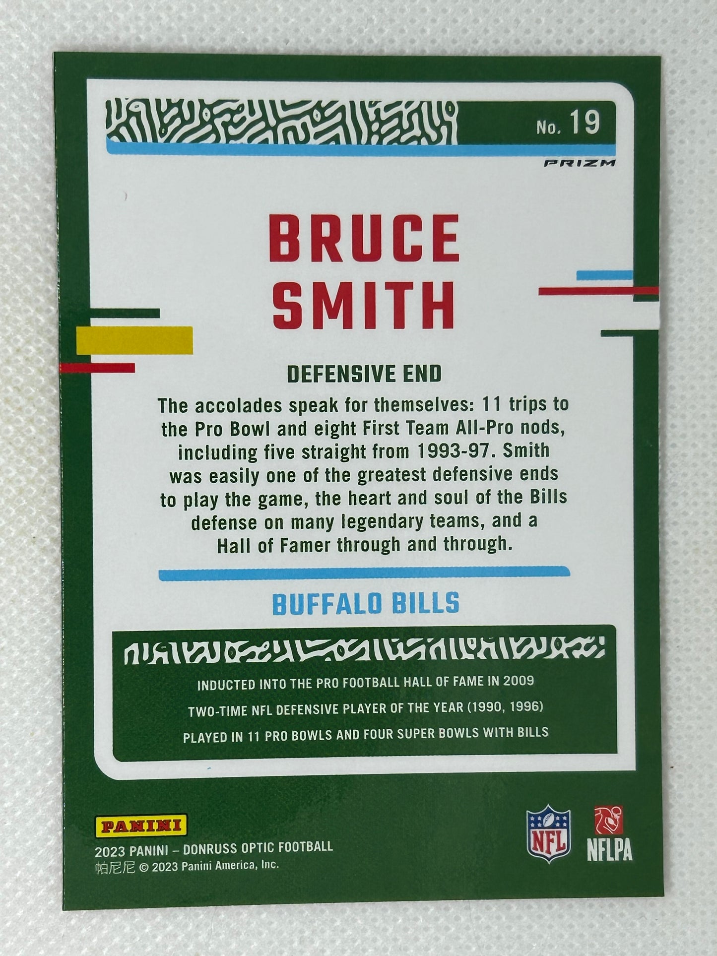 2023 Panini Donruss Optic 100 Prizm Bruce Smith #19 HOF Buffalo Bills SSP