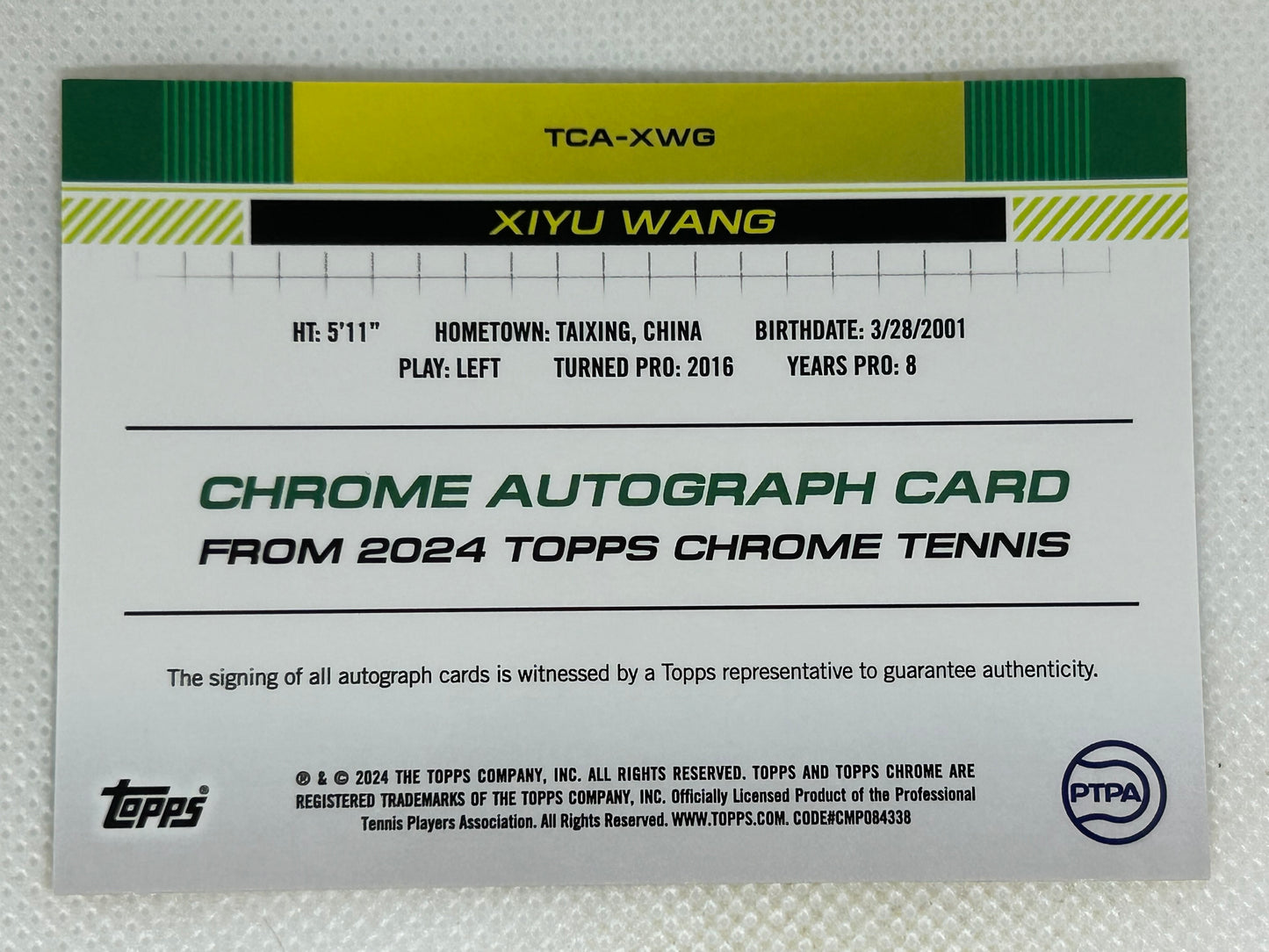 2024 Topps Chrome Tennis Autographs Xiyu Wang Gold Refractor /50 #TCA-XWG