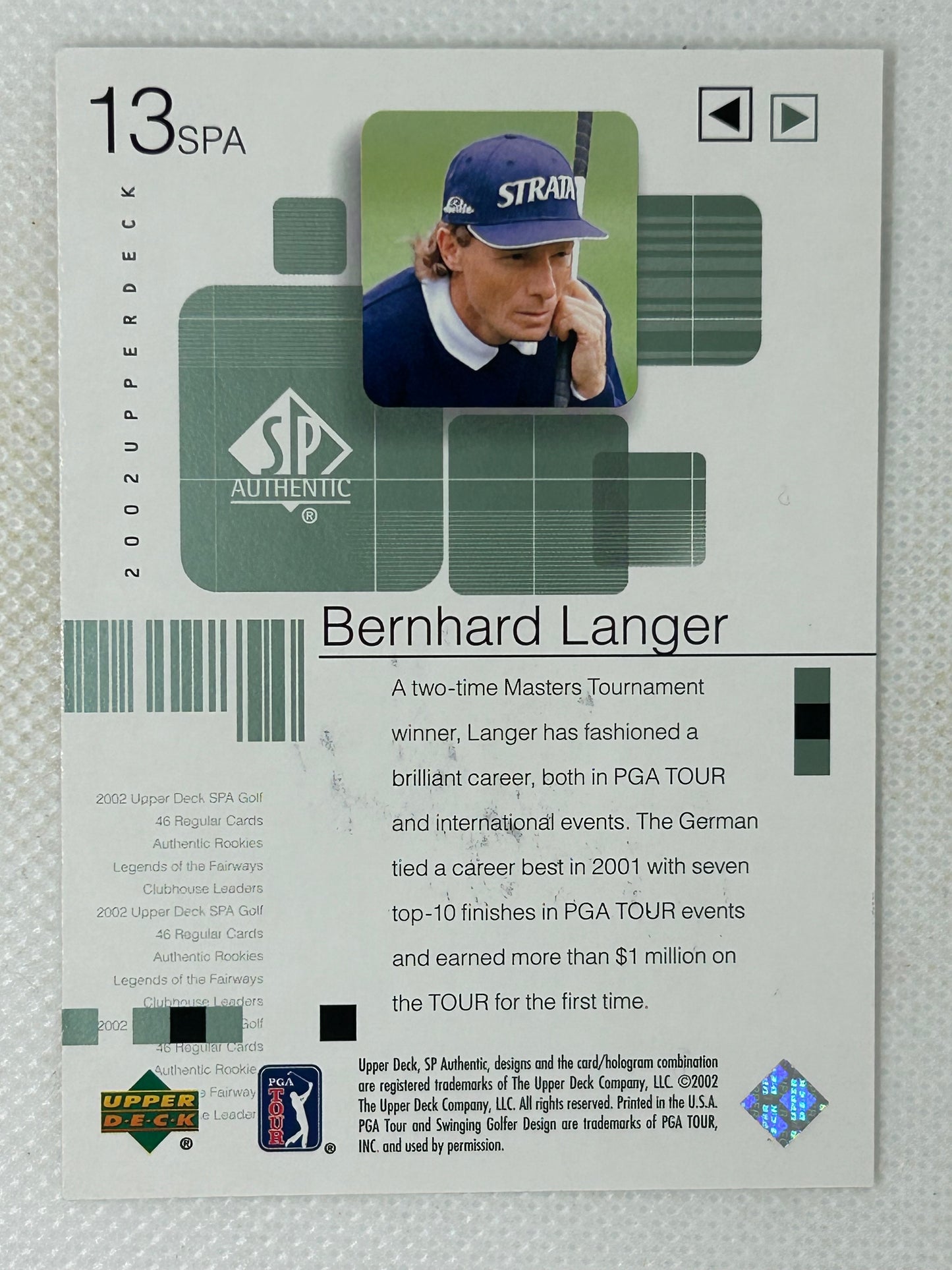 2002 SP Authentic Bernhard Langer # 13SPA Signed Card