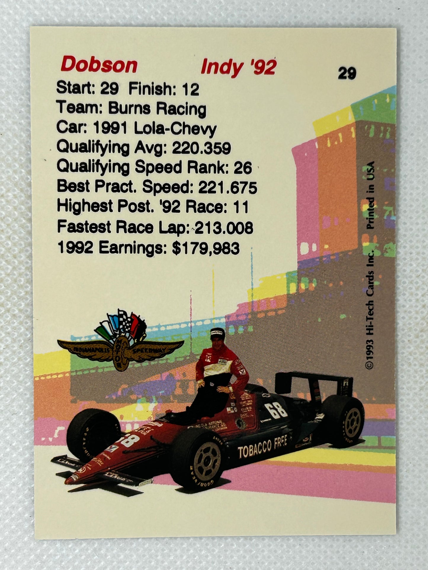 1993 Hi-Tech Indy Dominic Dobson #29 Signed Card