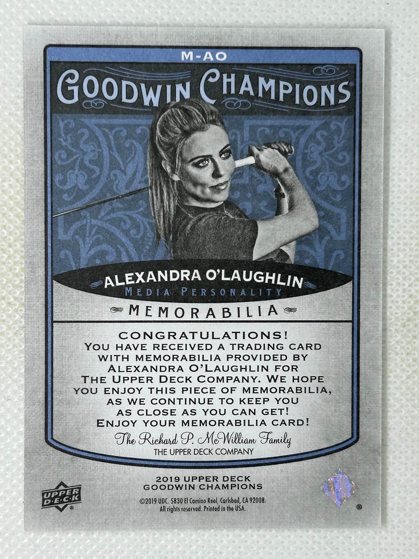 2019 Goodwin Champions Alexandra O'Laughlin Memorabilia Media Personality #M-AO