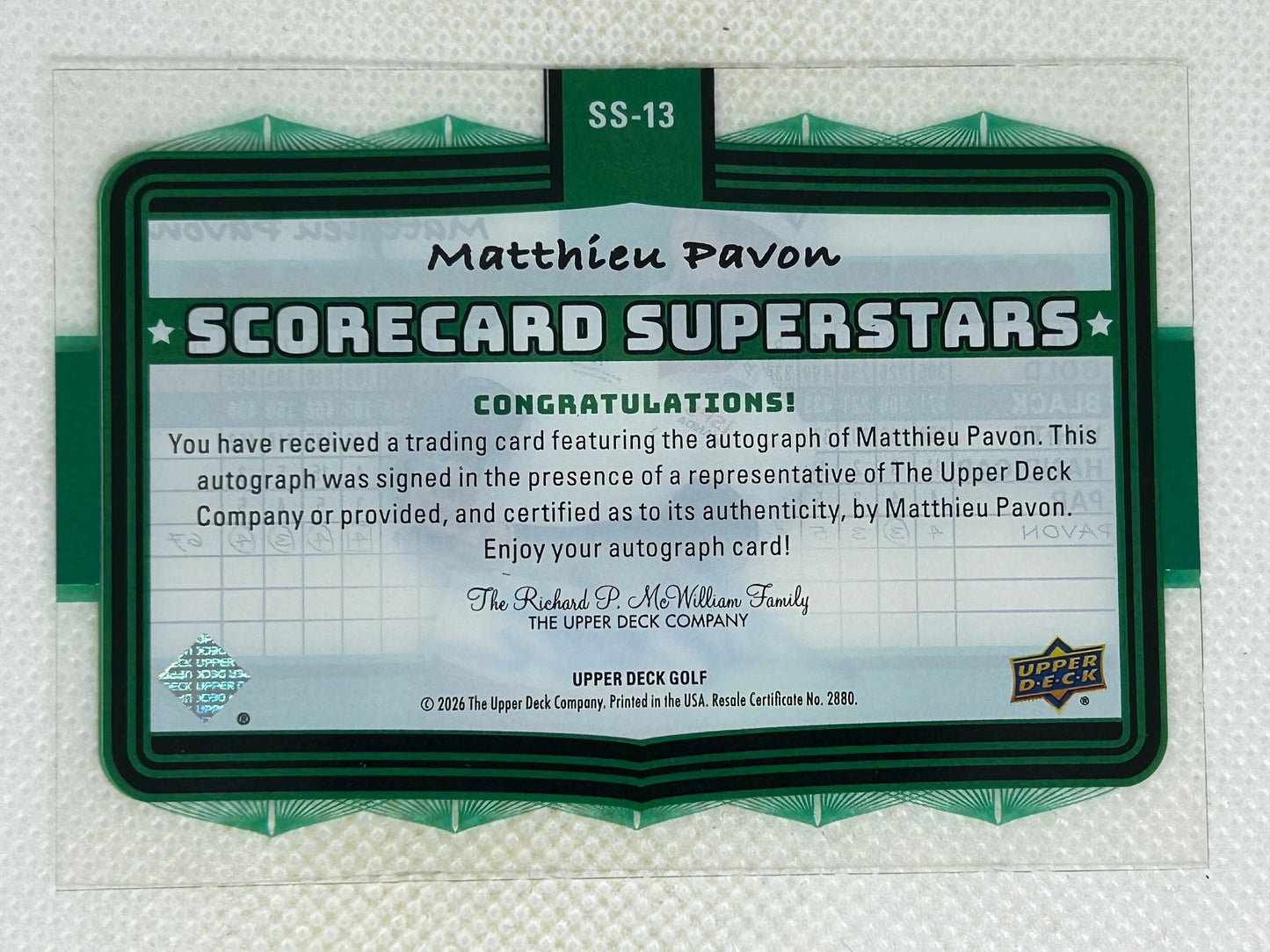 2026 Upper Deck Golf Scorecard Superstars Matthieu Pavon #SS-13 Autograph SSP