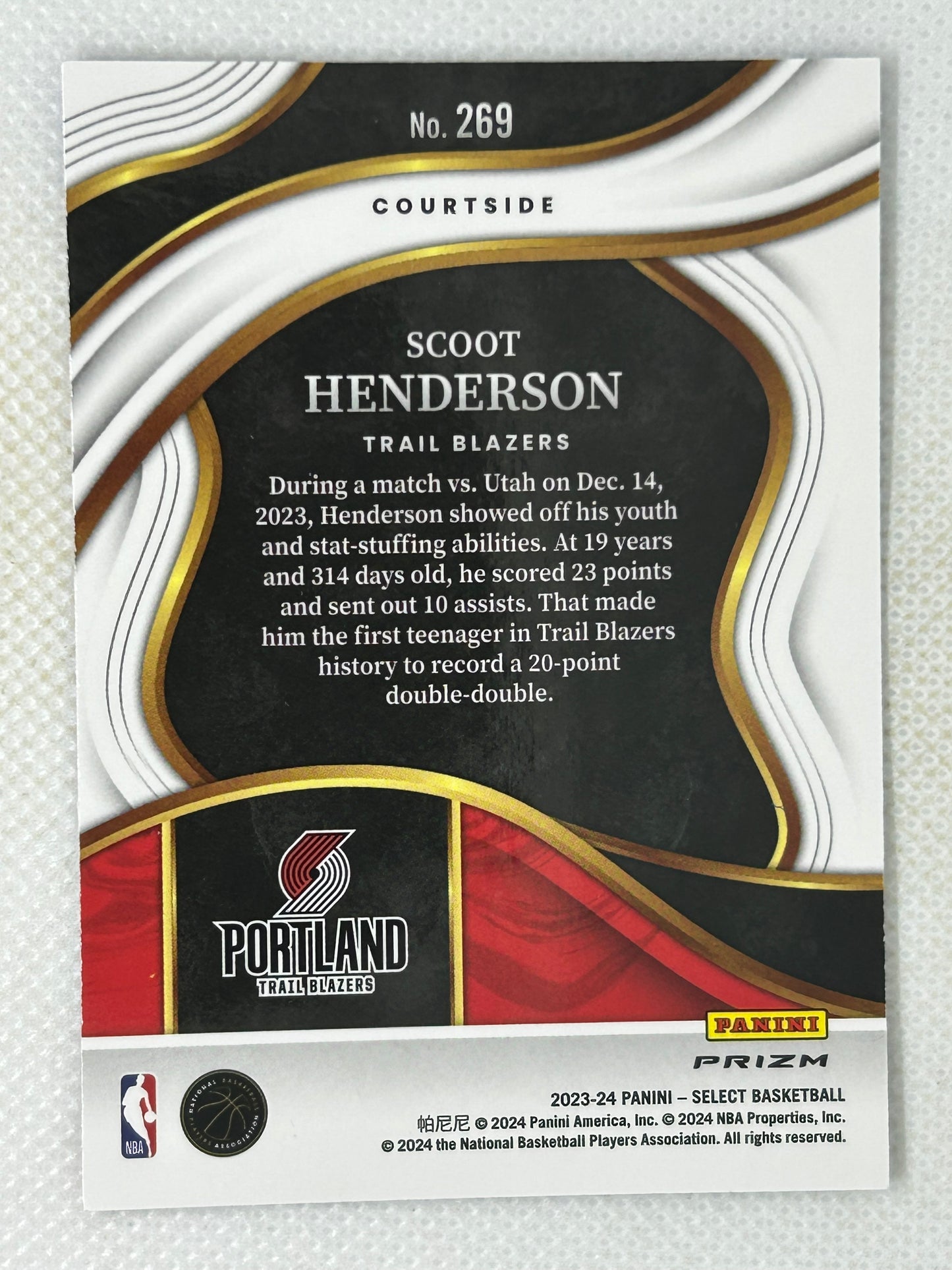 2023-24 Panini Select Courtside Blue Cracked Ice Prizm Rookie Card Scoot Henderson #269 Portland Trailblazers