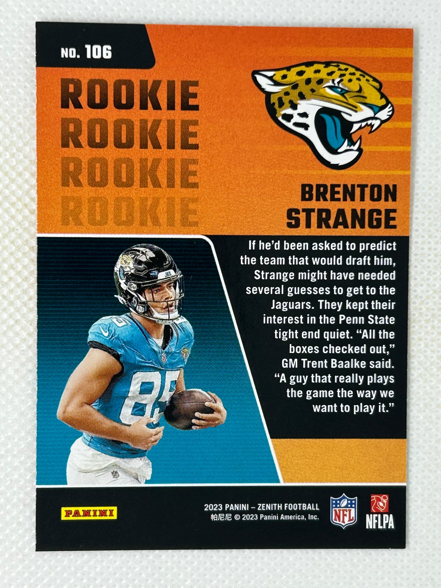 2023 Panini Zenith Rookie Card Brenton Strange #106 Jacksonville Jaguars