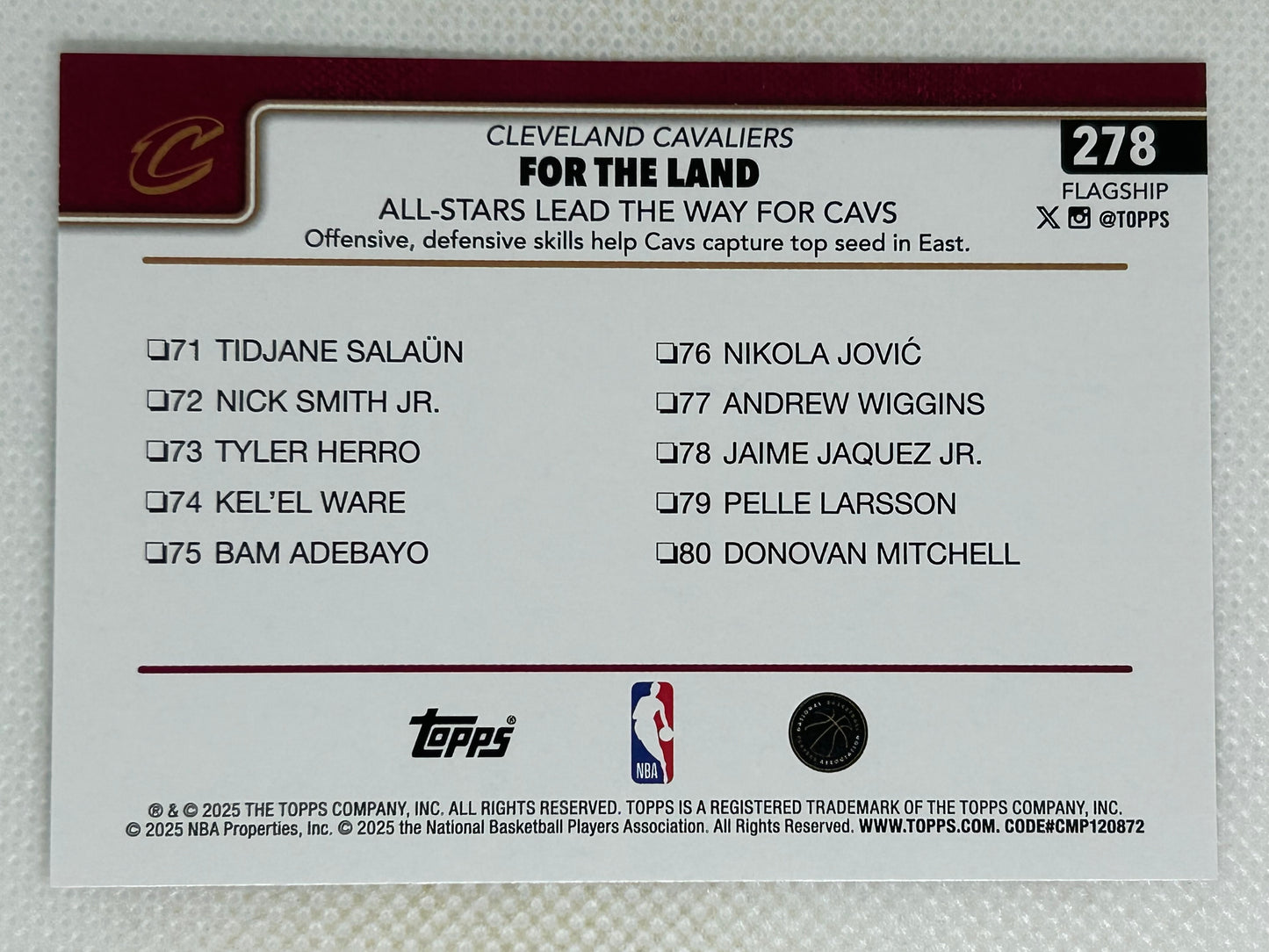 2025-26 Topps Season Tip Off #278 "For the Land" Cleveland Cavaliers