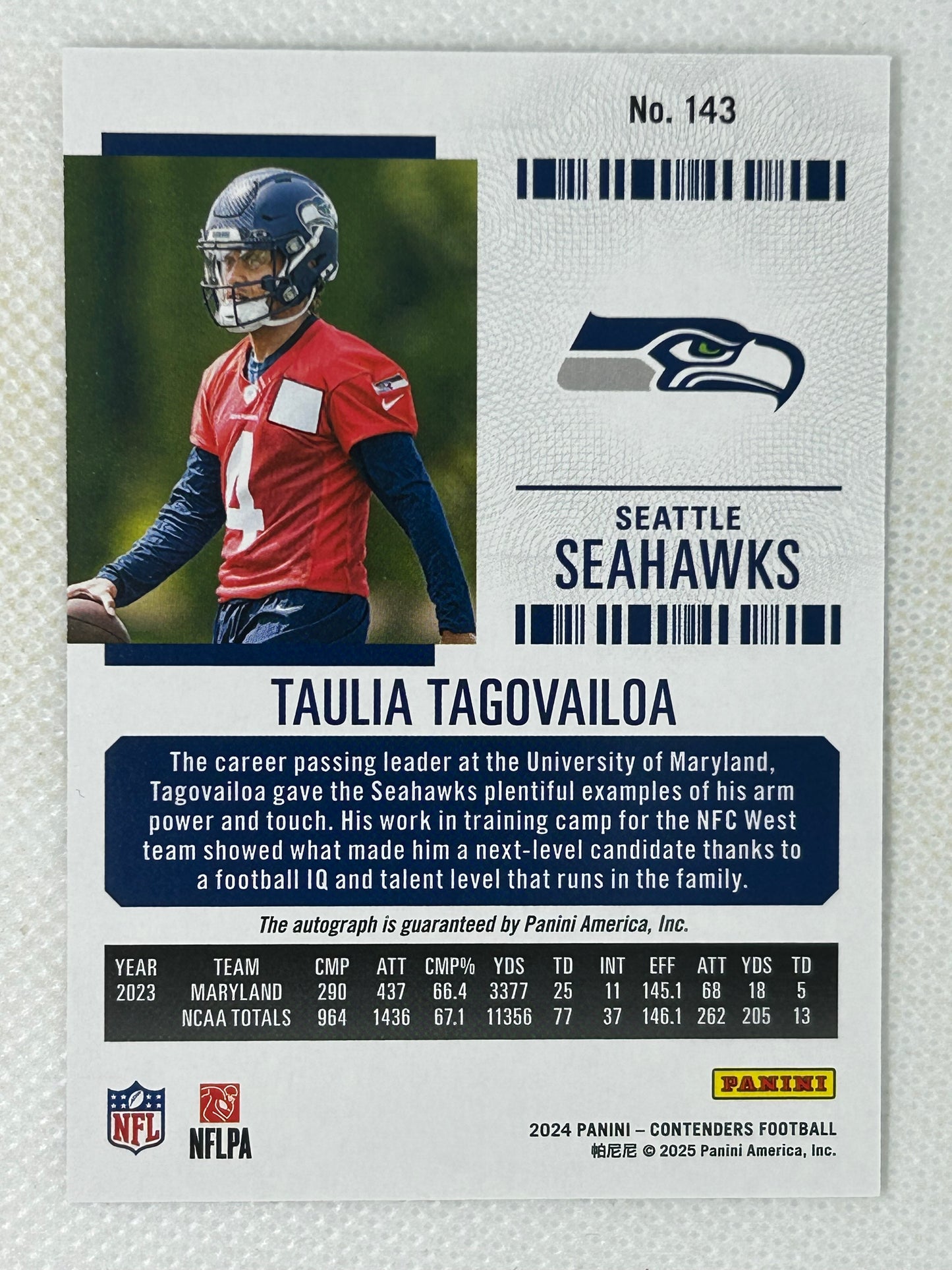2024 Panini Contenders Rookie Ticket Variation Autograph #143 Taulia Tagovailoa Seattle Seahawks