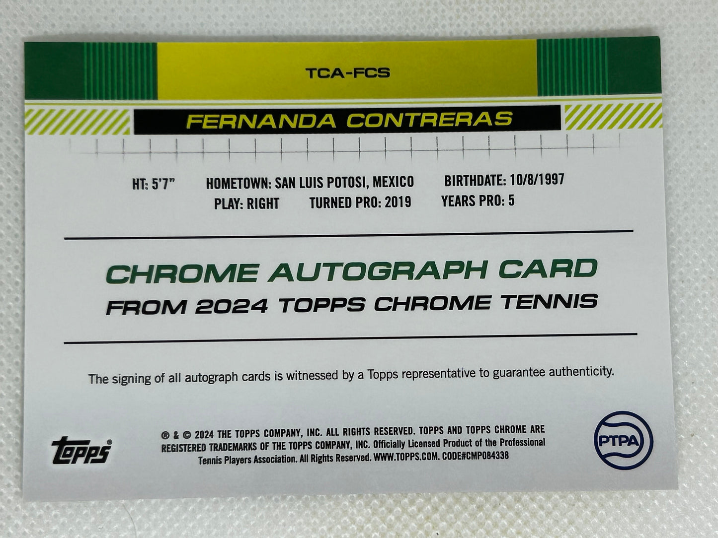 2024 Topps Chrome Tennis Autographs #TCAFCS Fernanda Contreras