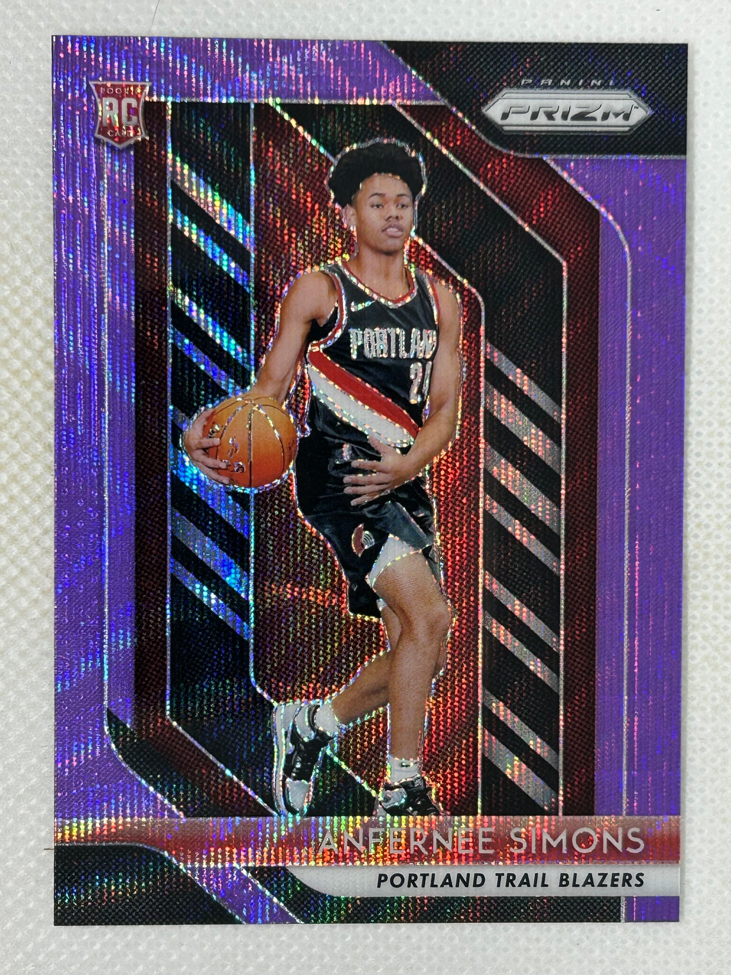 2018-19 Panini Prizm Purple Wave Prizm Rookie Card #61 Anfernee Simons Portland Trailblazers