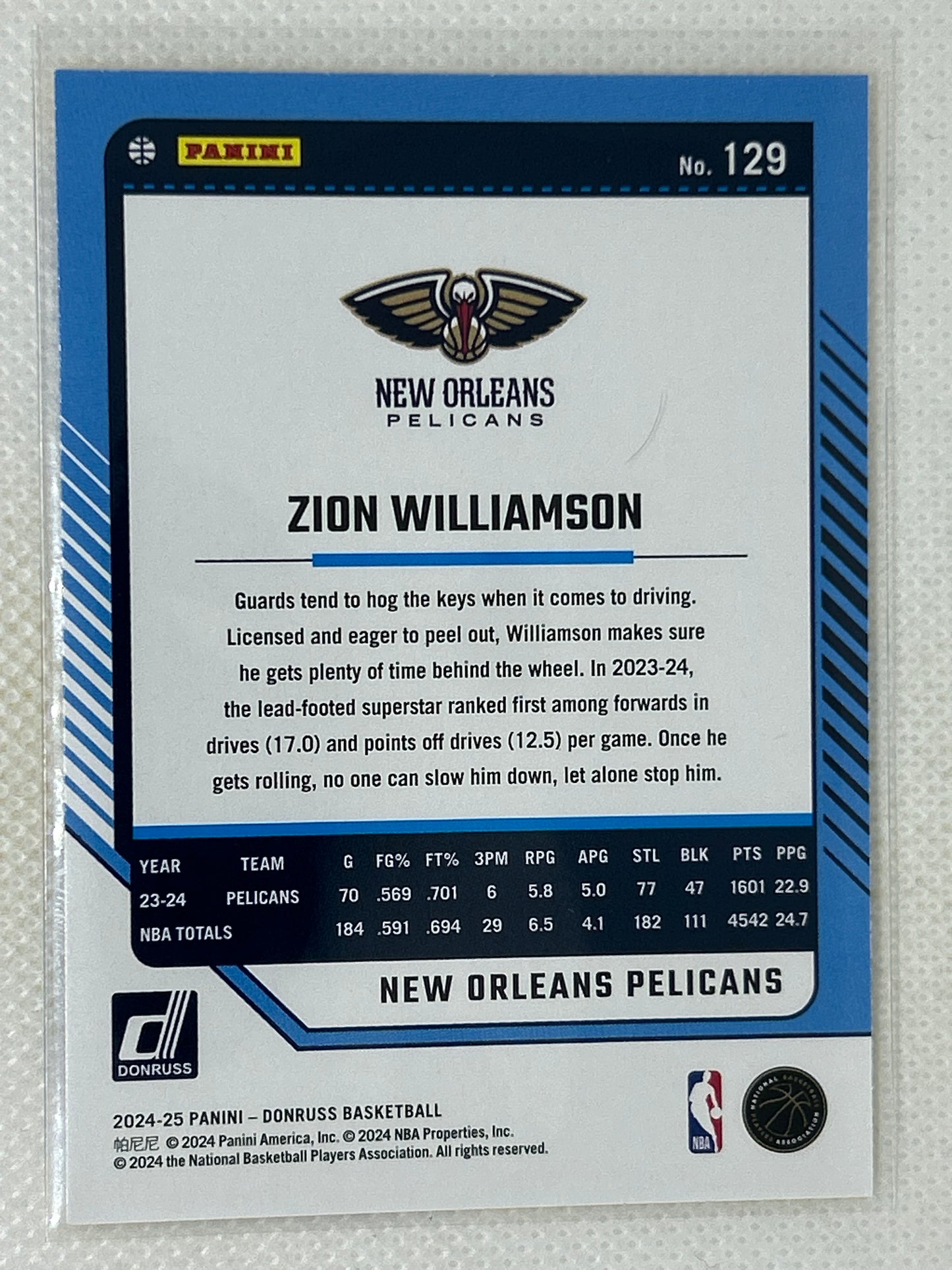 2024-25 Panini Donruss Yellow Flood #129 Zion Williamson New Orleans Pelicans