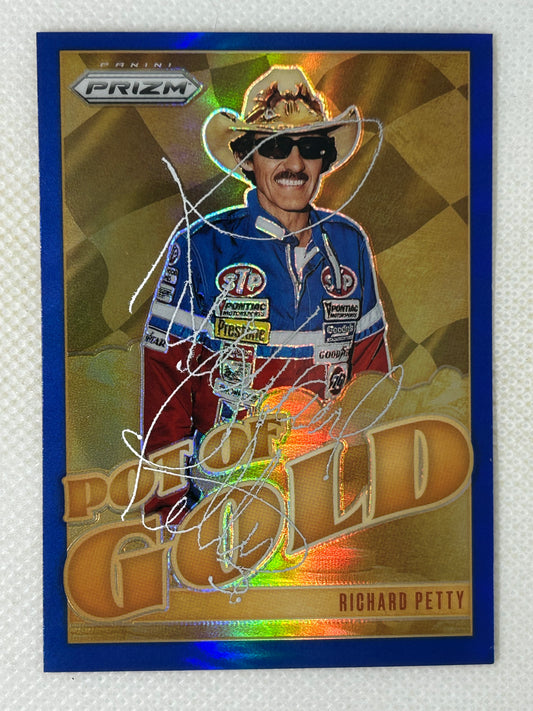 2025 Panini Prizm Racing NASCAR Pot Of Gold Blue Prizm #11 Richard Petty /49 Signed Card