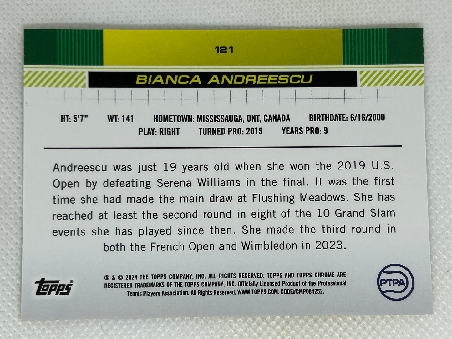 2024 Topps Chrome Tennis Bianca Andreescu Pineapple Refractor Parallel #121 SSP /77