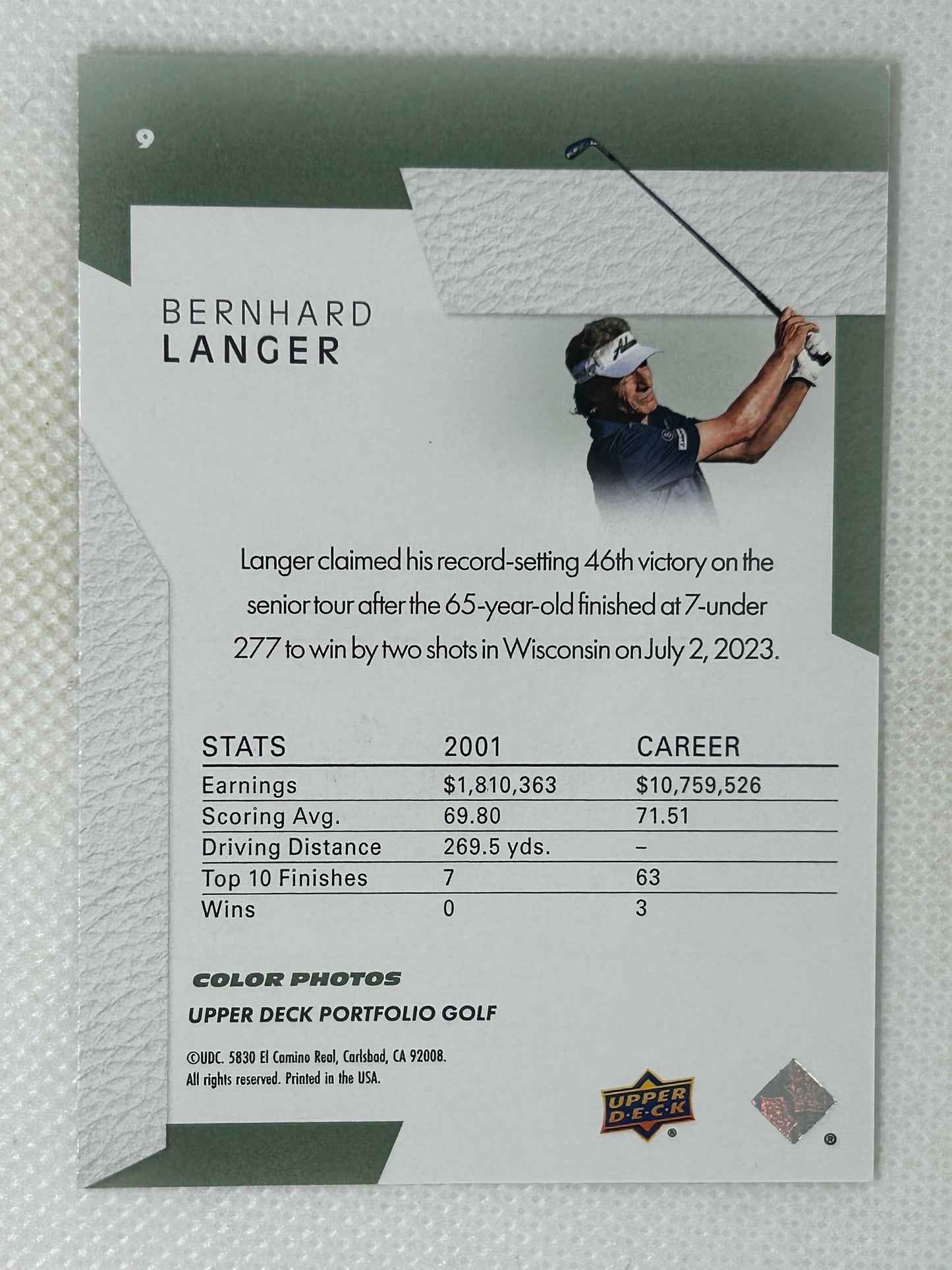 2024 Upper Deck Golf Portfolio #9 Bernhard Langer Signed Card
