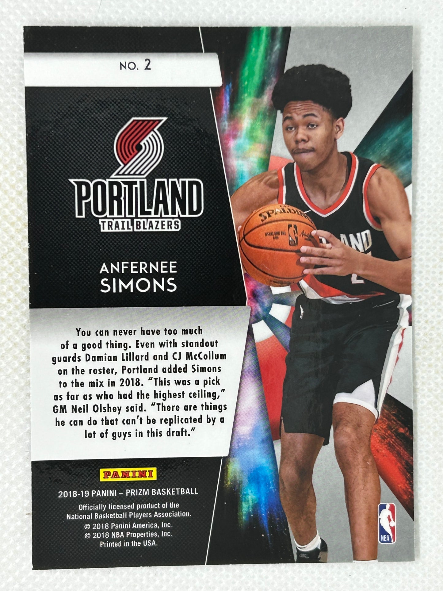 2018-19 Panini Prizm Freshman Phenoms #2 Rookie Card Anfernee Simons Portland Trailblazers
