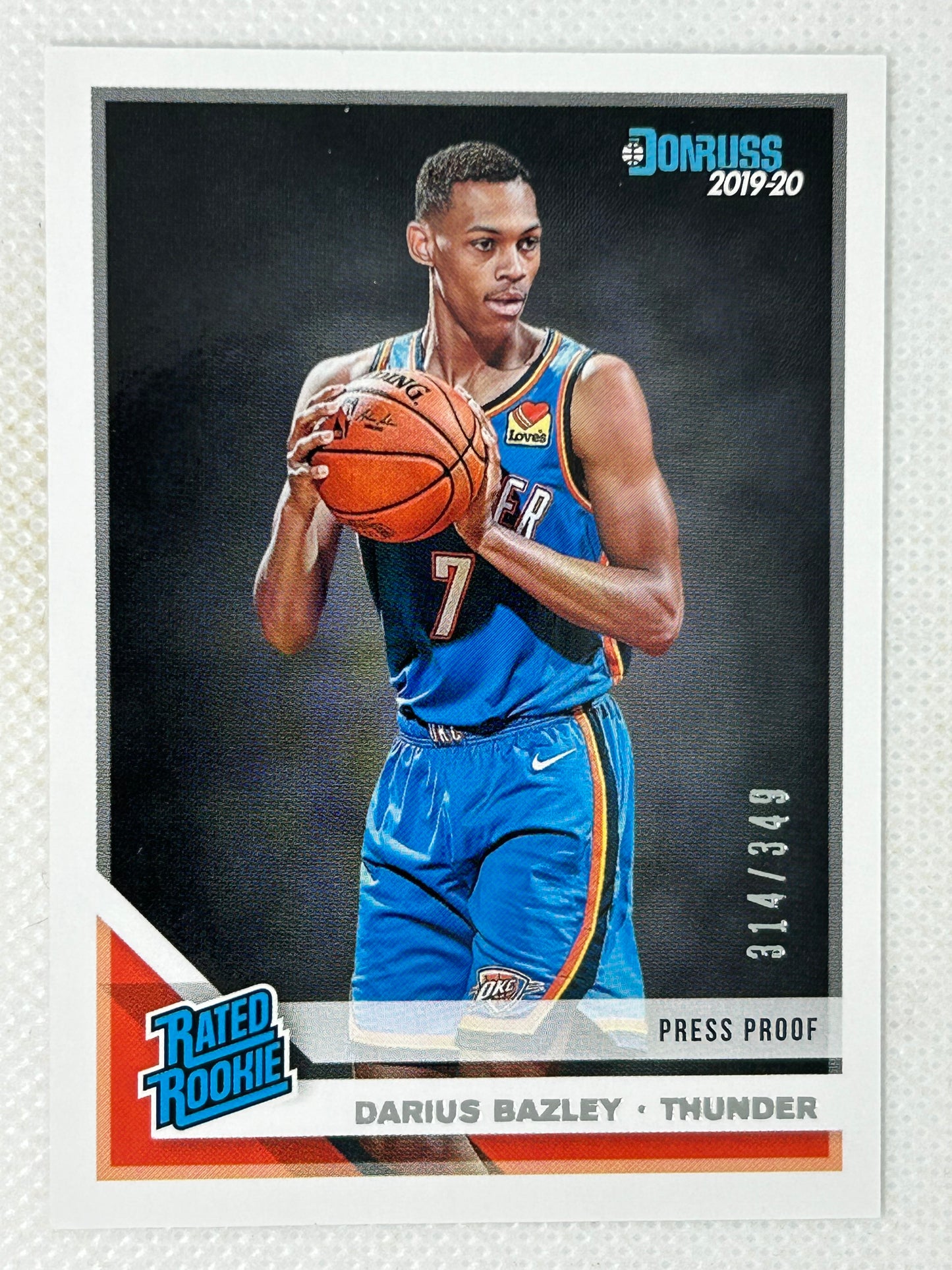 2019 Panini Donruss Rated Rookie Press Proof Silver /349 Darius Bazley #249 Oklahoma City Thunder