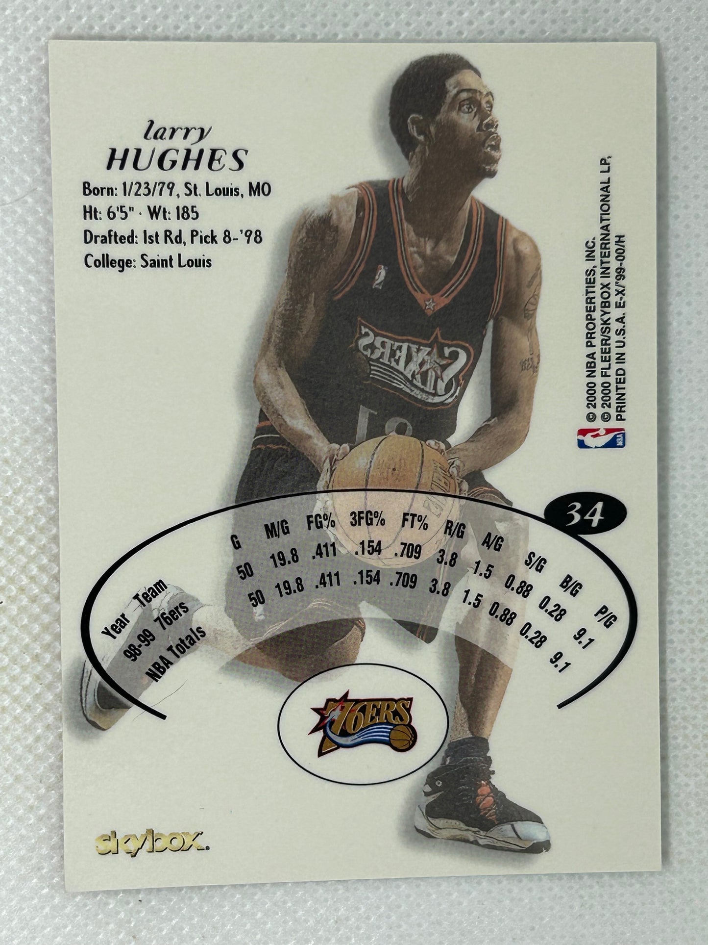 1999-00 Skybox E-X Larry Hughes #34 Refractor Philadelphia 76ers Signed Card