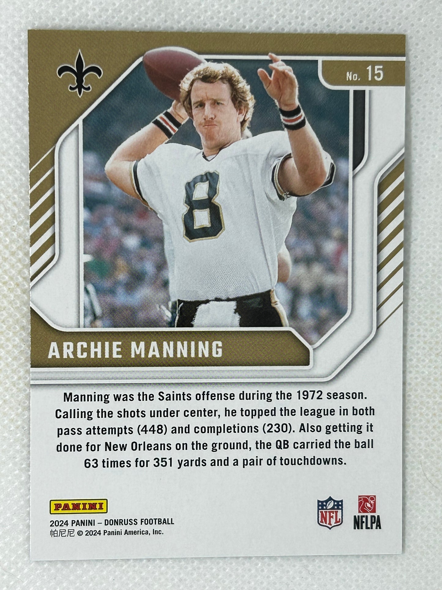 2024 Panini Donruss Legend Series #15 Archie Manning New Orleans Saints Signed Card