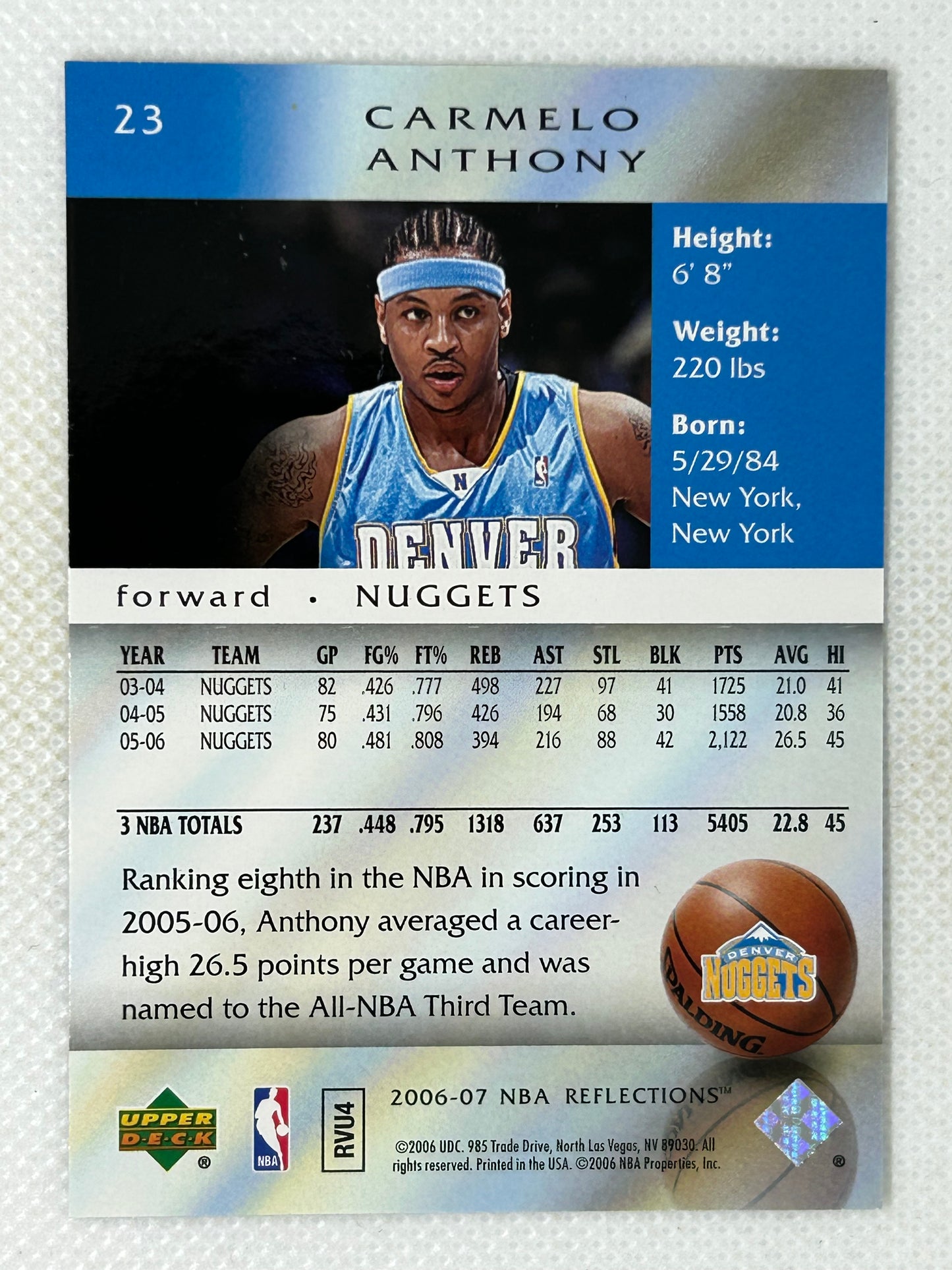 2006-07 Upper Deck Reflections #23 Carmelo Anthony Denver Nuggets