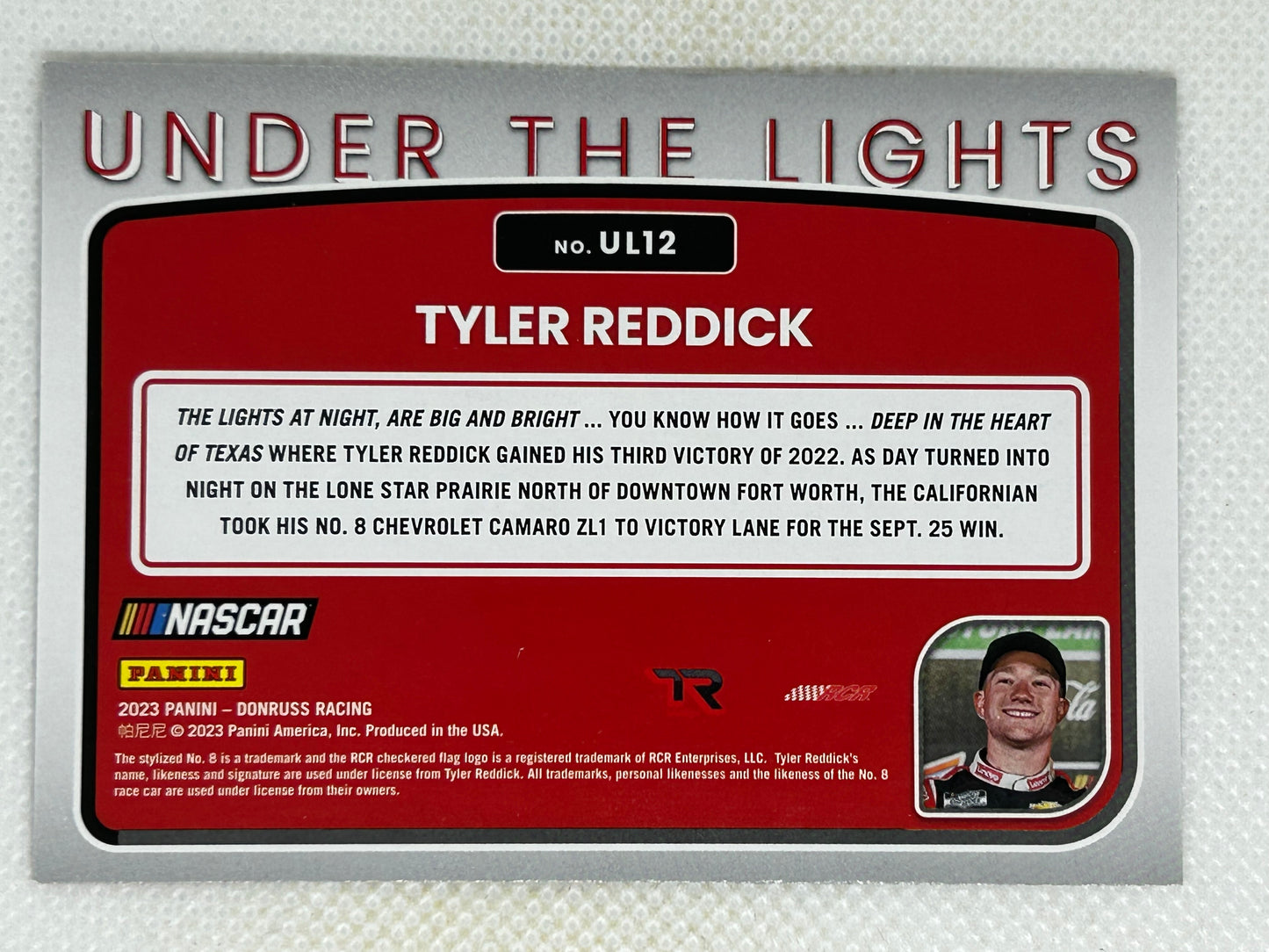 2023 Panini Donruss Racing Checkerboard Under The Lights Tyler Reddick #UL12