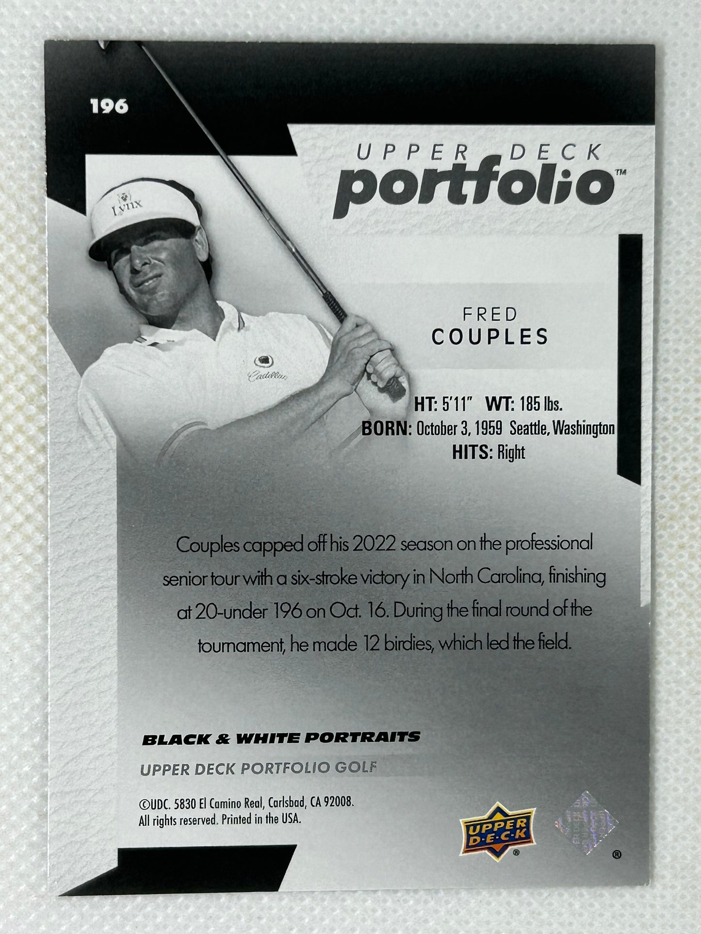2024 Upper Deck Portfolio Black & White Portraits Fred Couples #196 Signed Card