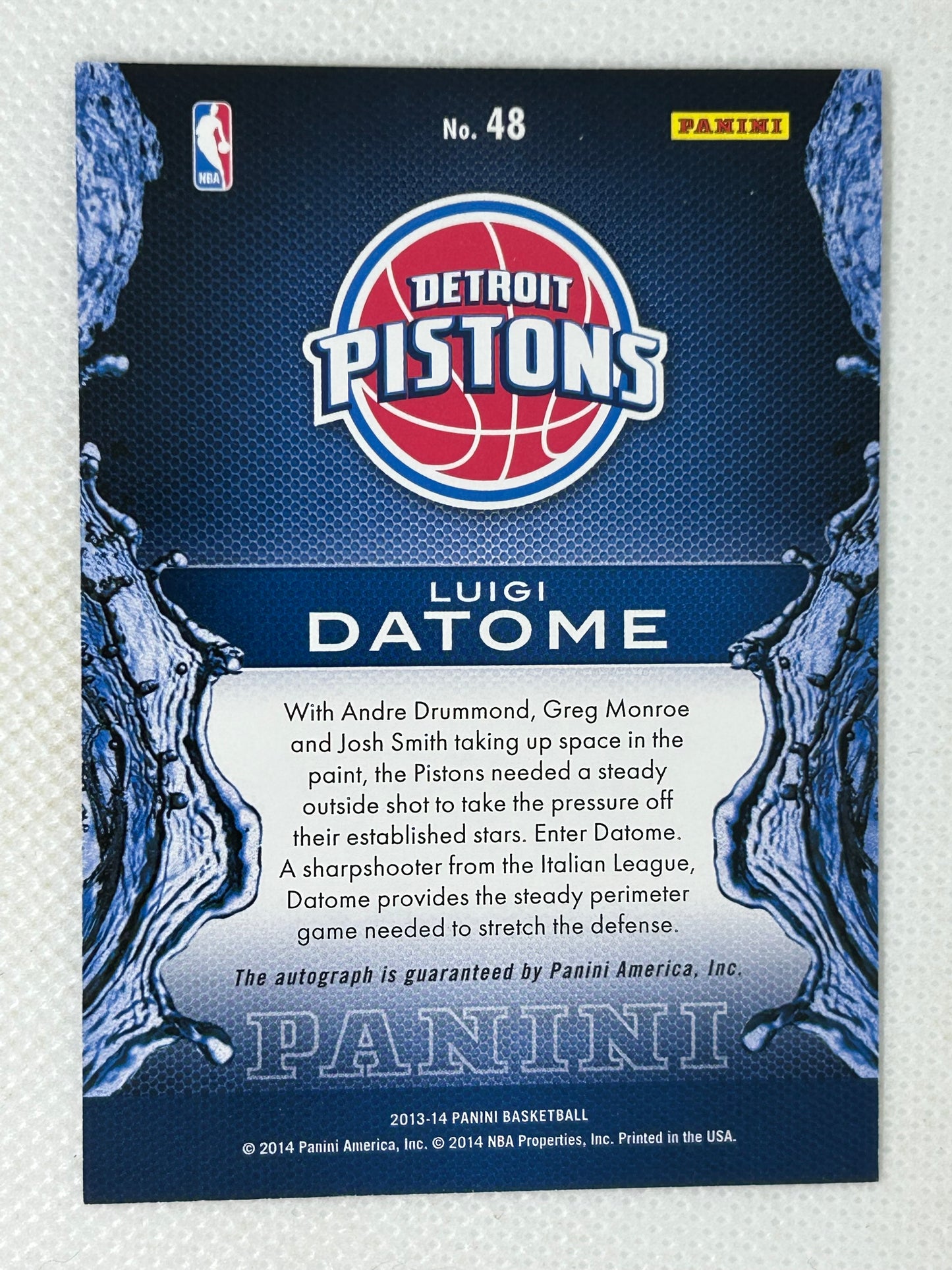 2013-14 Panini Rising Tide Rookie Autograph Luigi Datome #48 Detroit Pistons