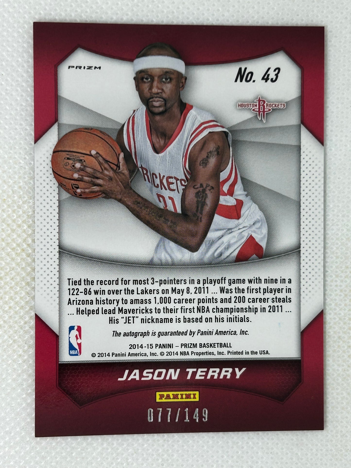2014-15 Panini Prizm Autograph Red Pulsar Prizm /149 Jason Terry #43 Houston Rockets