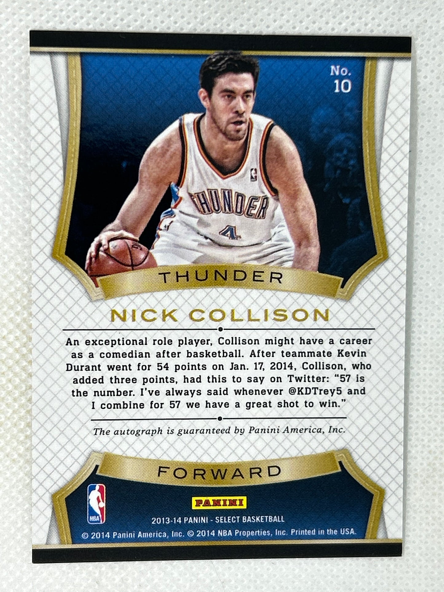 2013-14 Panini Select Signatures Nick Collison #10 Oklahoma City Thunder