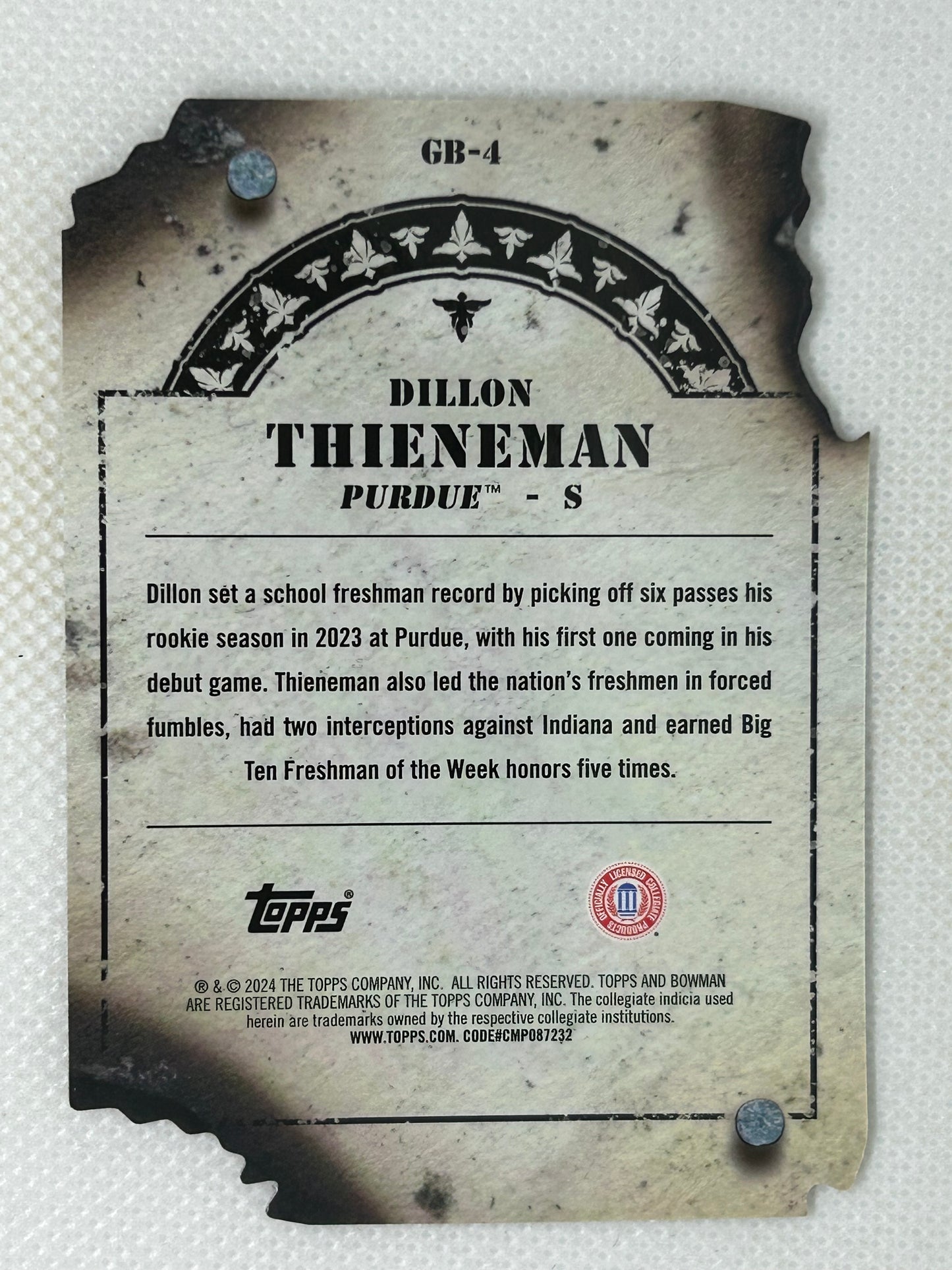 2024 Bowman's Best University - Gunslingers & Bandits Die-Cuts Dillon Thieneman Purdue Boilermakers