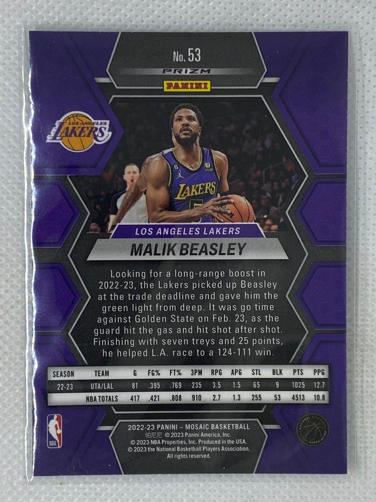 2022-23 Panini Mosaic Green Mosaic Malik Beasley #53 Los Angeles Lakers