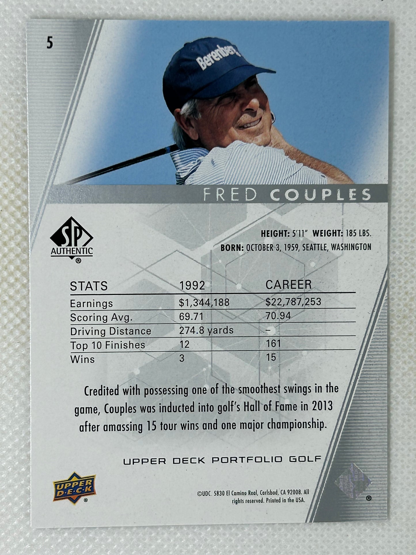 2024 Upper Deck Portfolio SP Authentic Fred Couples #5 Signed Card