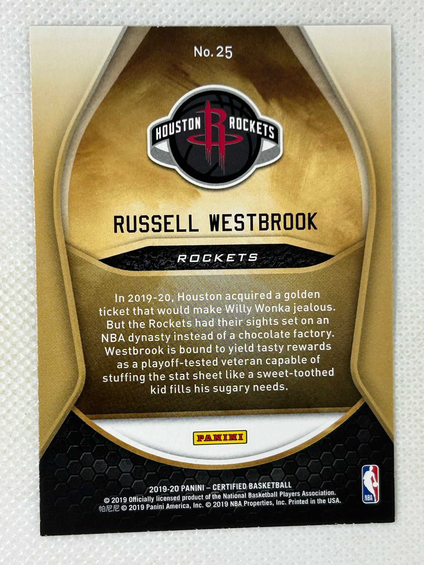 2019-20 Panini Certified #25 Russell Westbrook Gold Team Houston Rockets