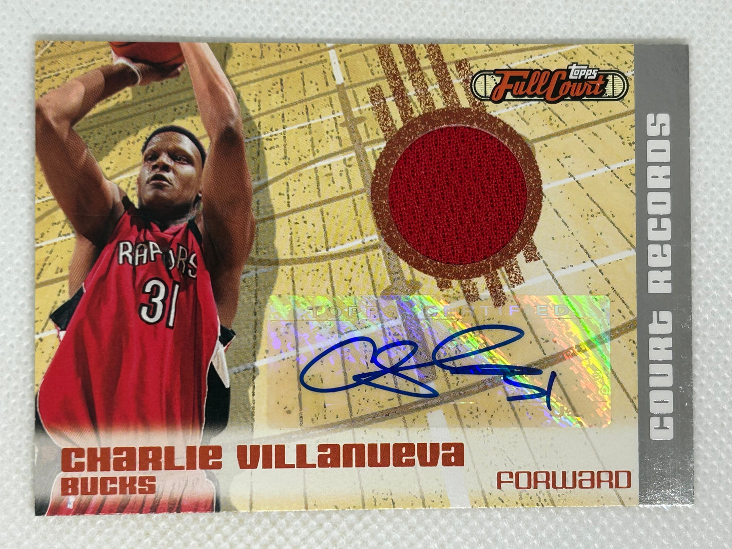2006-07 Topps Full Court Records Autograph Relic /50 Charlie Villanueva #CR17 Toronto Raptors