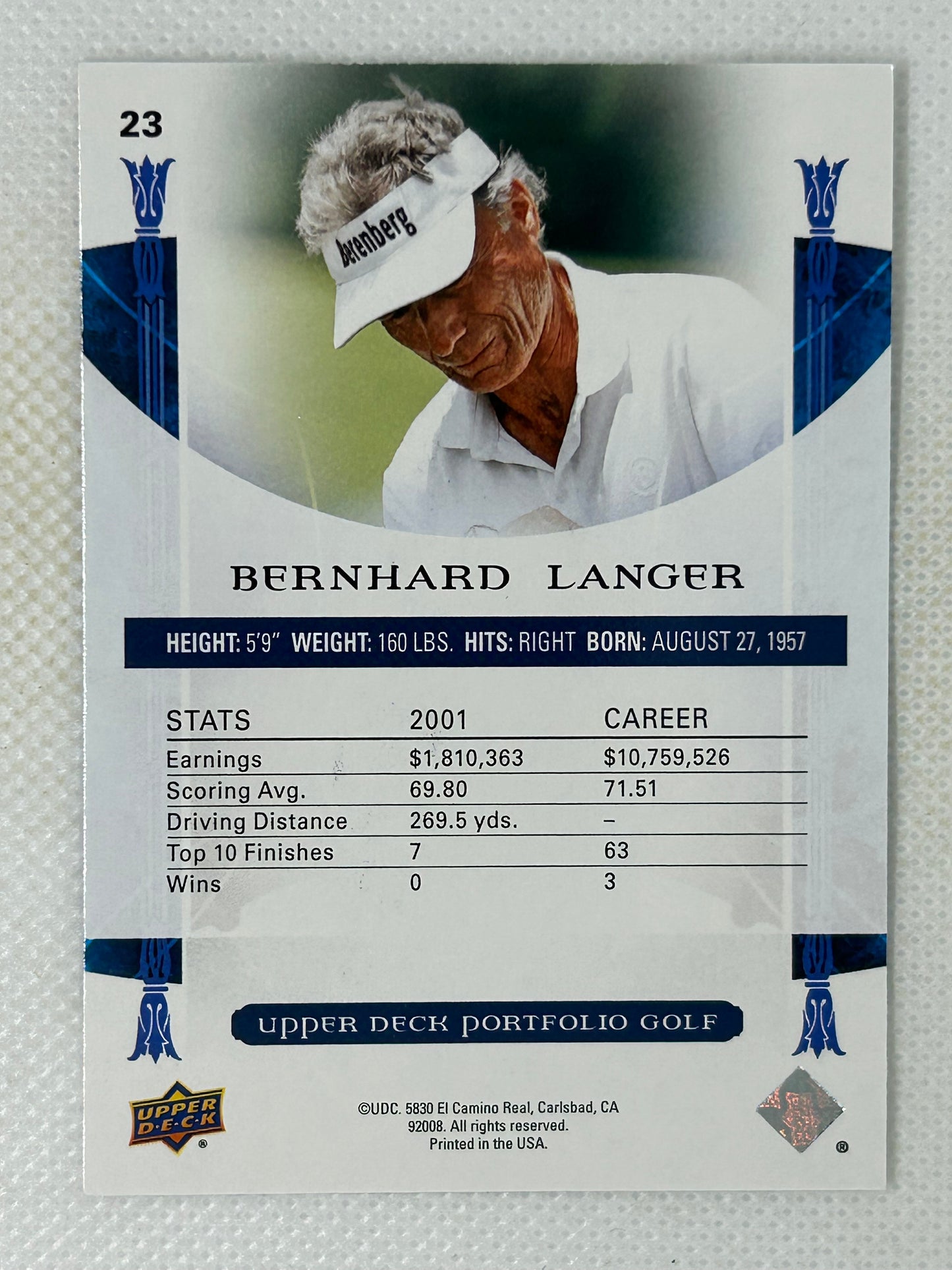 2024 Upper Deck Portfolio Golf Artifacts #23 Bernhard Langer Signed Card