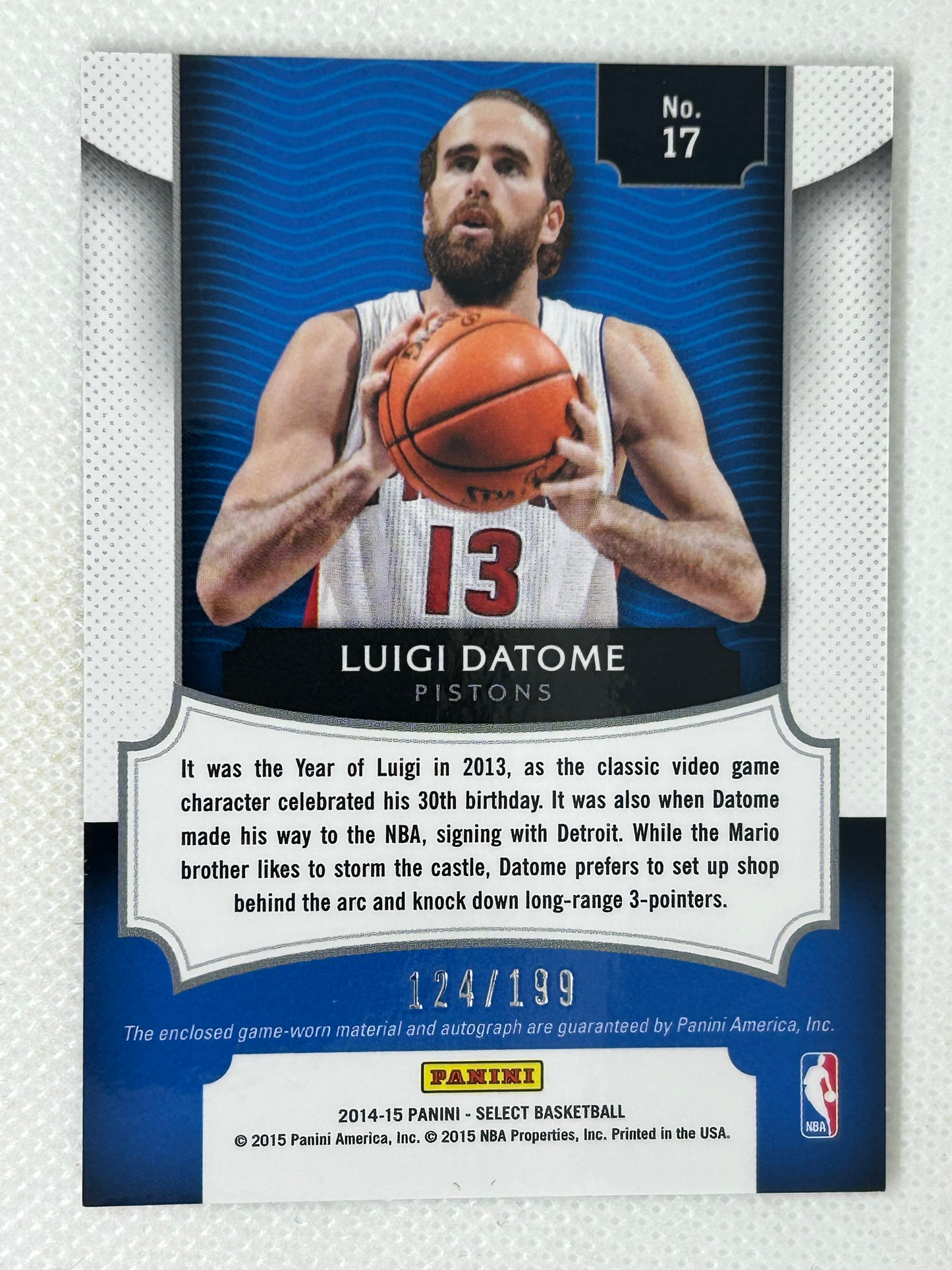 2014-15 Panini Select Blue Jersey Autograph /199 Luigi Datome #17 Detroit Pistons