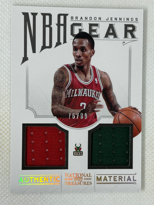2012-13 Panini National Treasures NBA Gear Combos /99 Brandon Jennings #10 Milwaukee Bucks