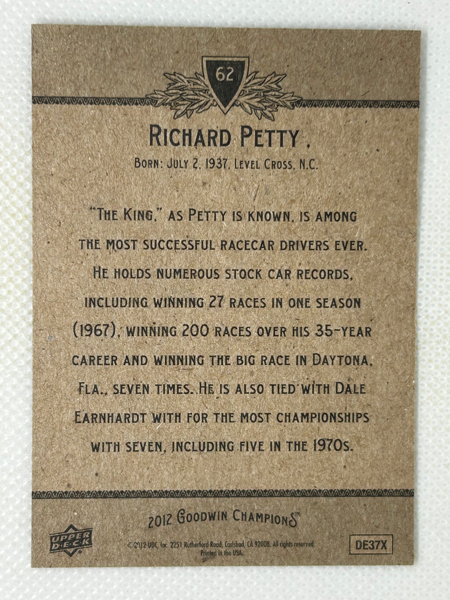 2012 Upper Deck Goodwin Champions #62 Richard Petty Signed Card