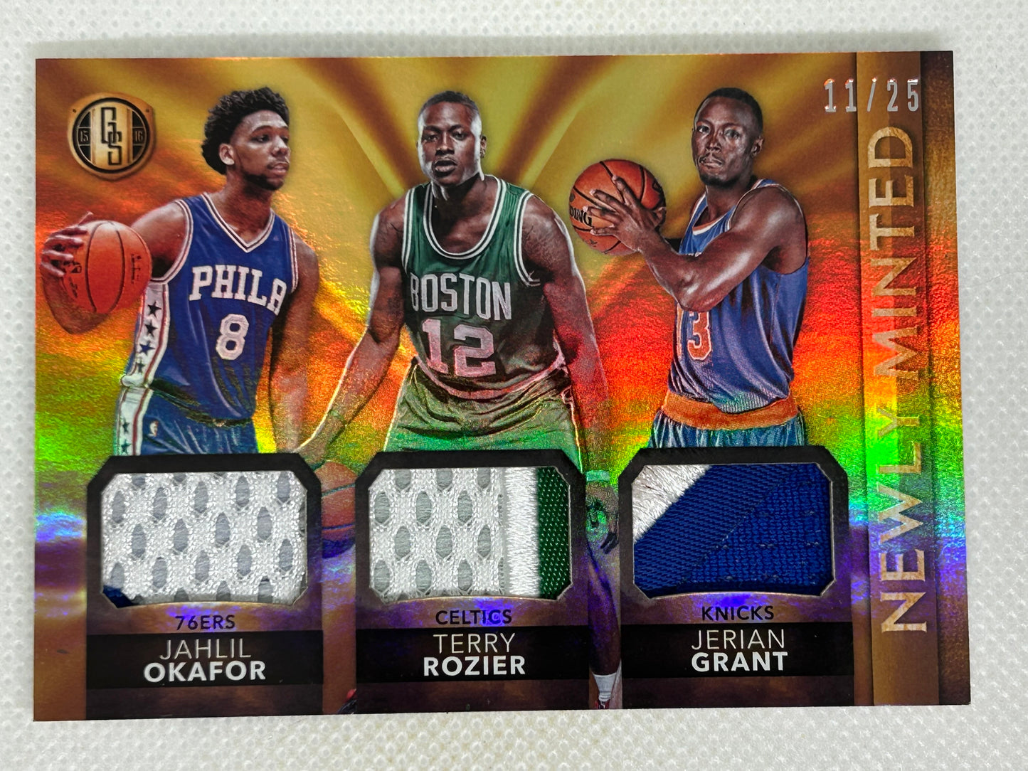 2015-16 Panini Gold Standard /25 Triple Rookie Patch #11 Jahlil Okafor Terry Rozier Jerian Grant