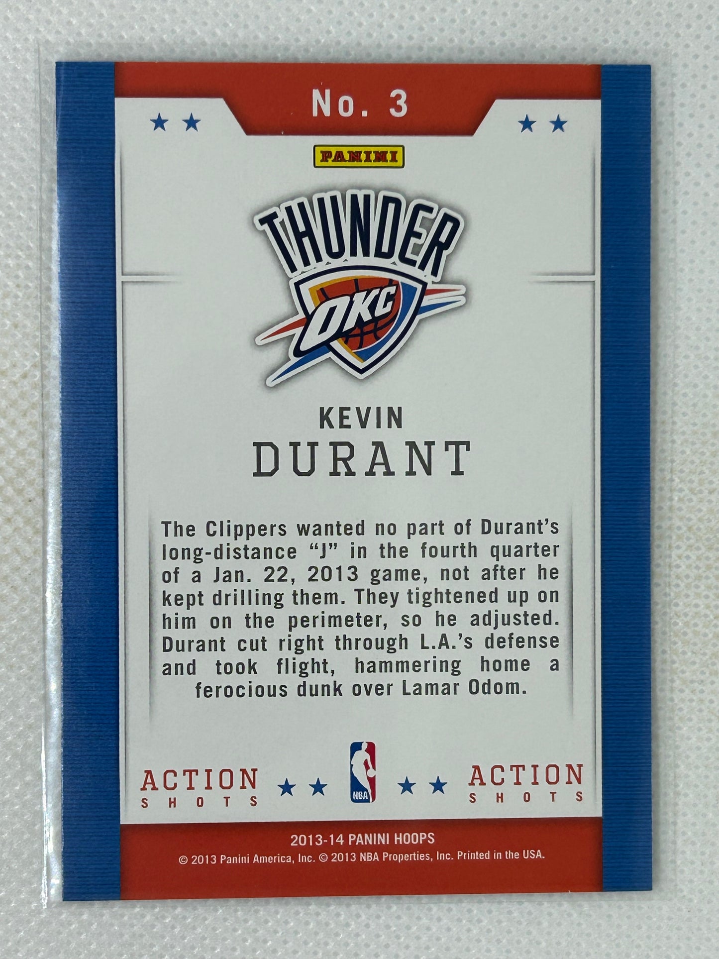 2013-14 Panini Hoops Action Shots Kevin Durant #73 Oklahoma City Thunder