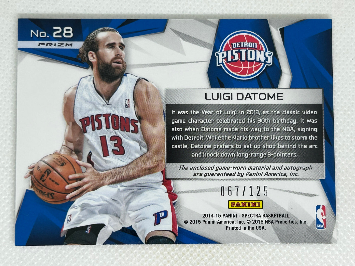 2014-15 Panini Spectra Jersey Autographs #28 Luigi Datome /125 Detroit Pistons