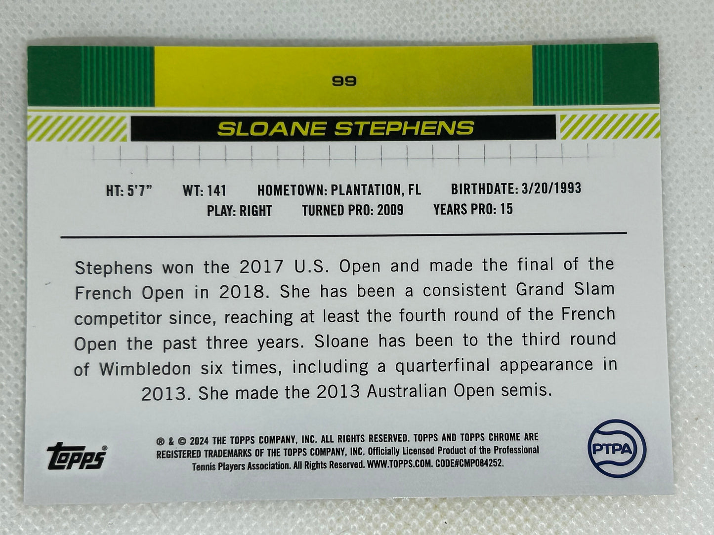 2024 Topps Chrome Tennis Sloane Stephens Pineapple Refractor Parallel #99 SSP /77