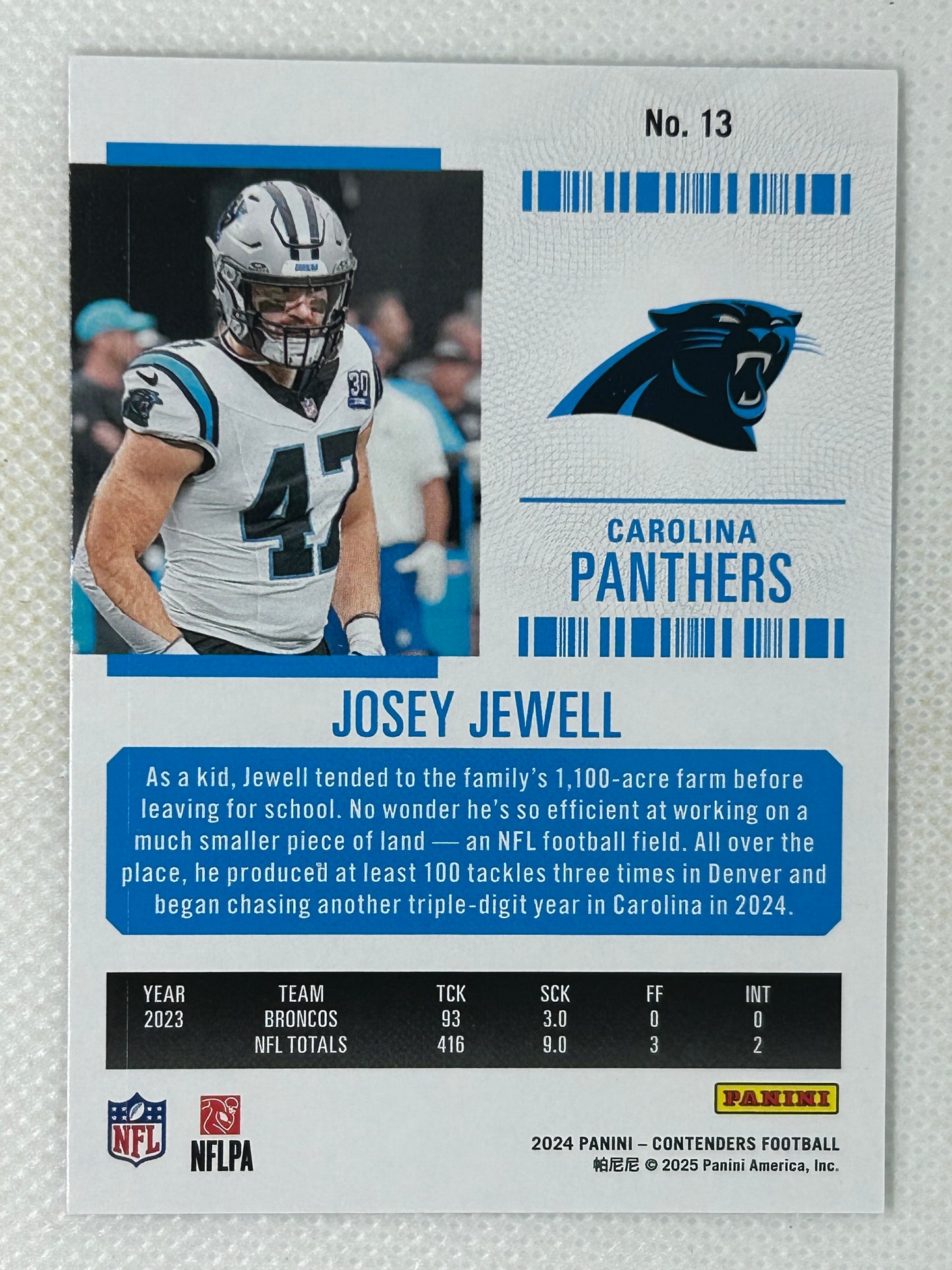 2024 Panini Contenders Hobby Season Ticket Mojo #13 Josey Jewell Carolina Panthers